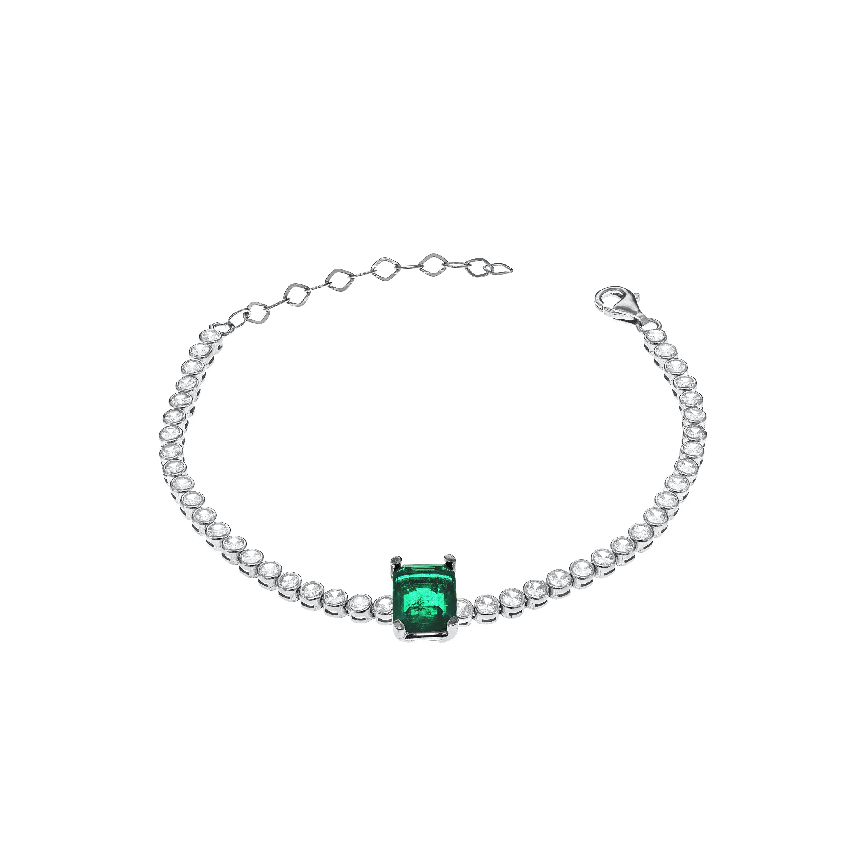 One Rectangle Round Bezel Tennis Bracelet