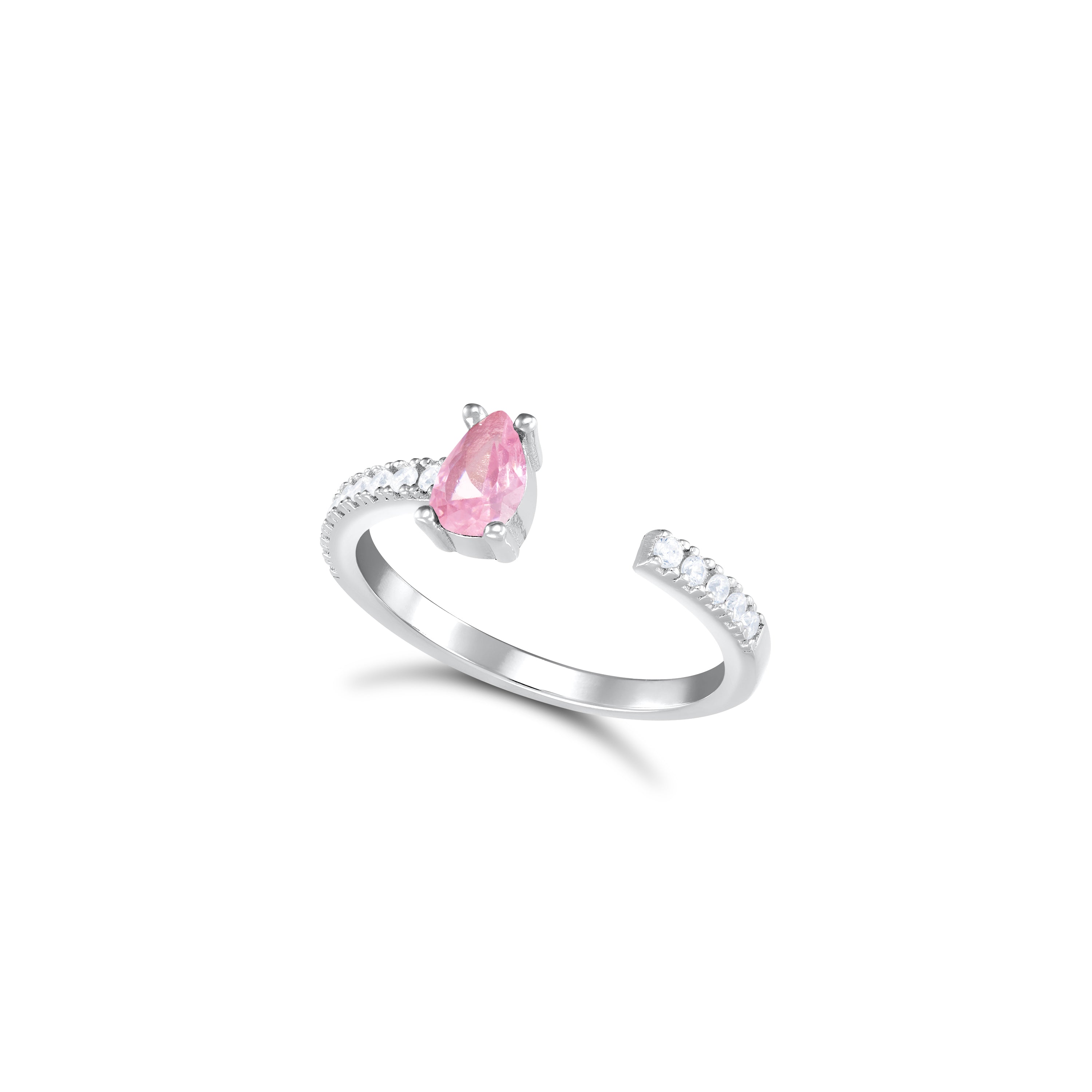 One Side Teardrop One Side Line CZ Ring