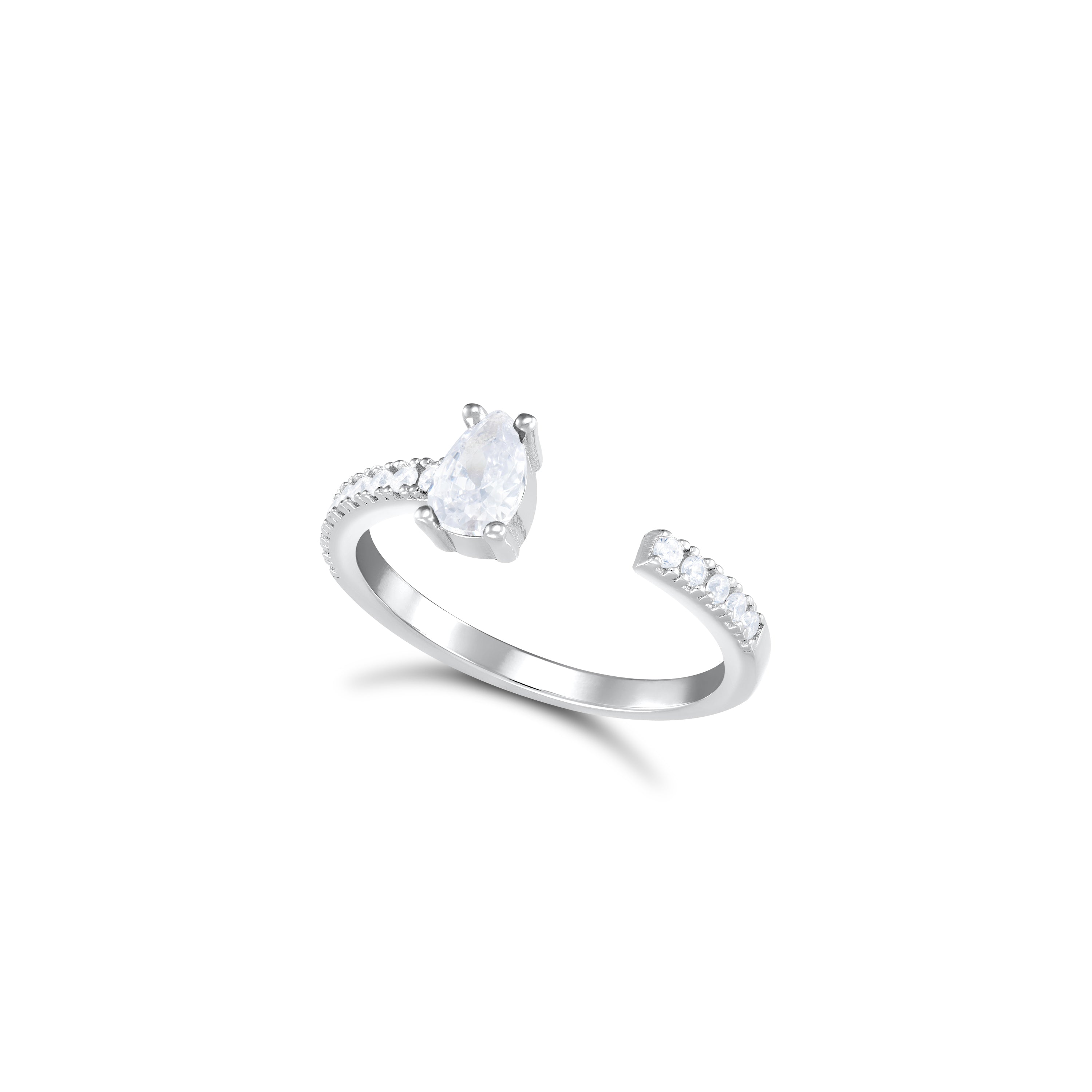 One Side Teardrop One Side Line CZ Ring