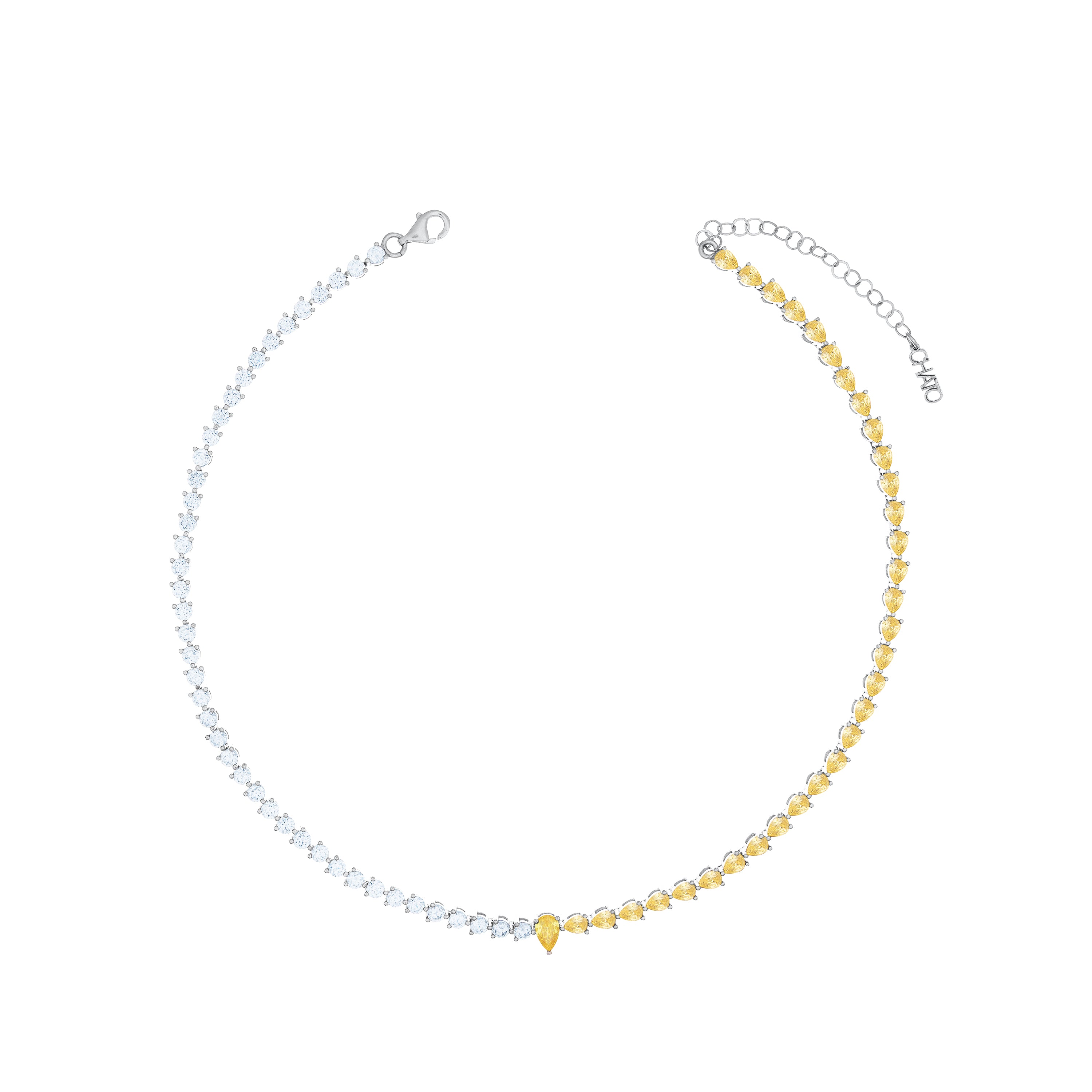 One Teardrop Half Cz Half Teardrop Eternity Choker - Silver Citrine And White