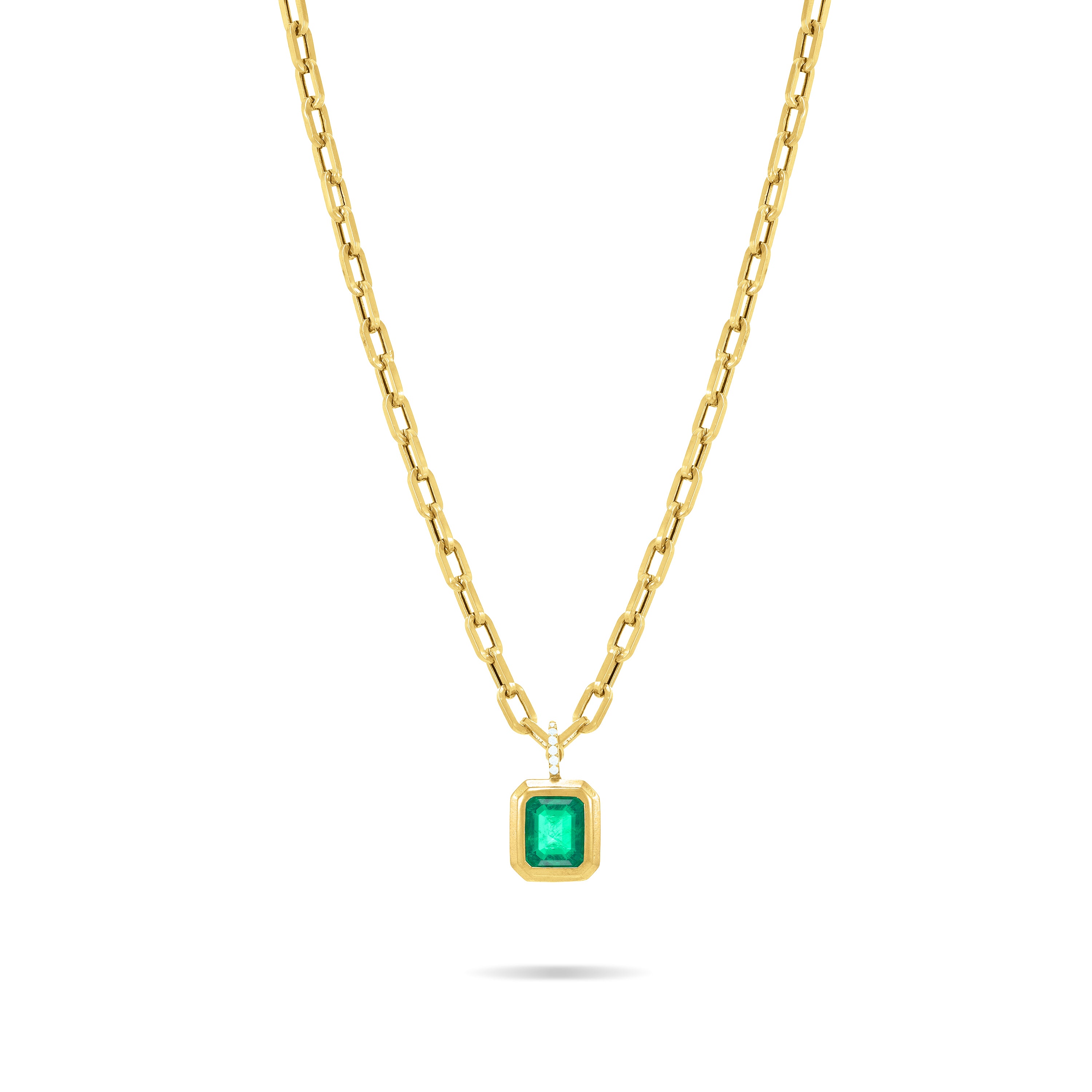 One Big Stone Bezel Pendant Paperclip Chain Necklace
