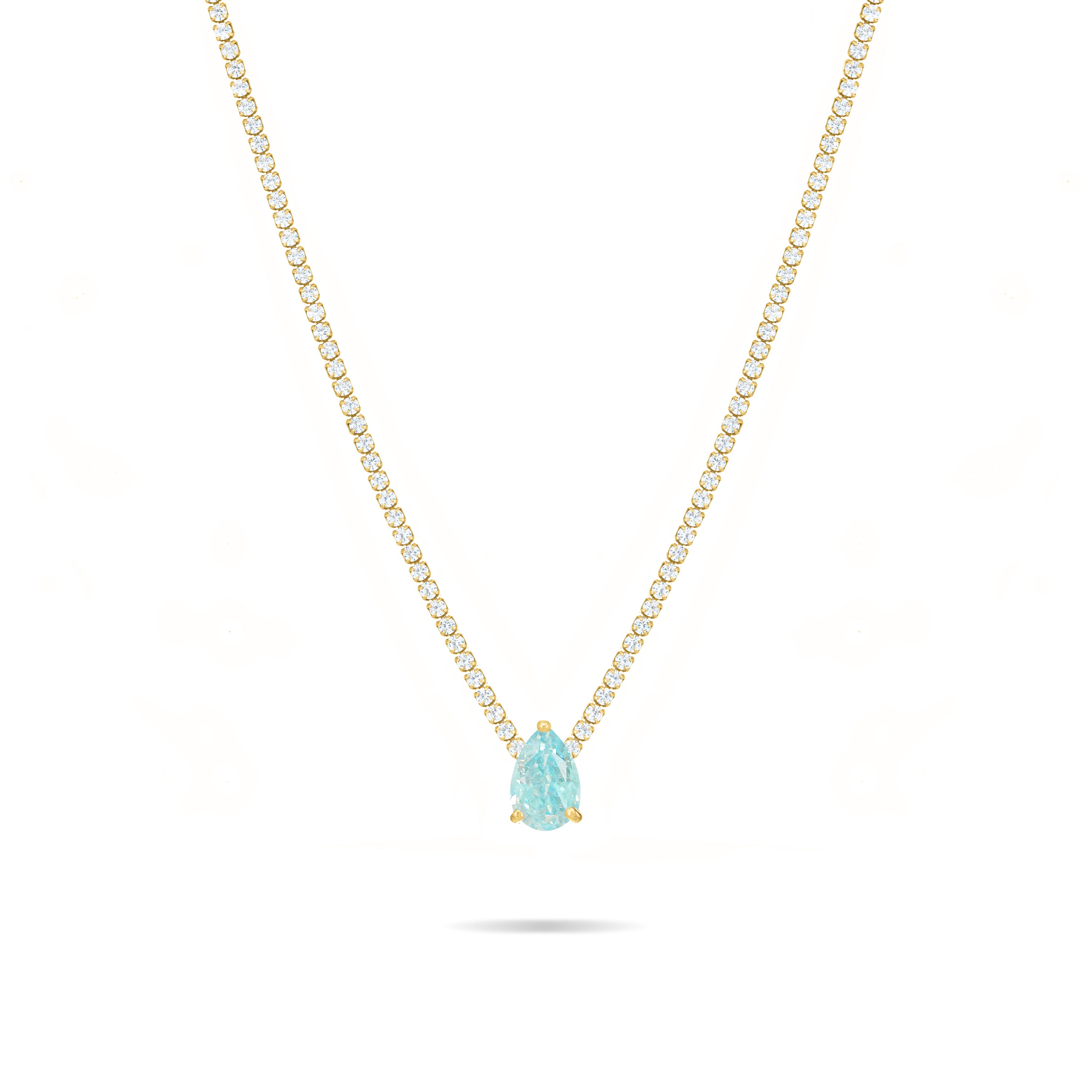 One Big Teardrop Tennis Choker - Aquamarine And White