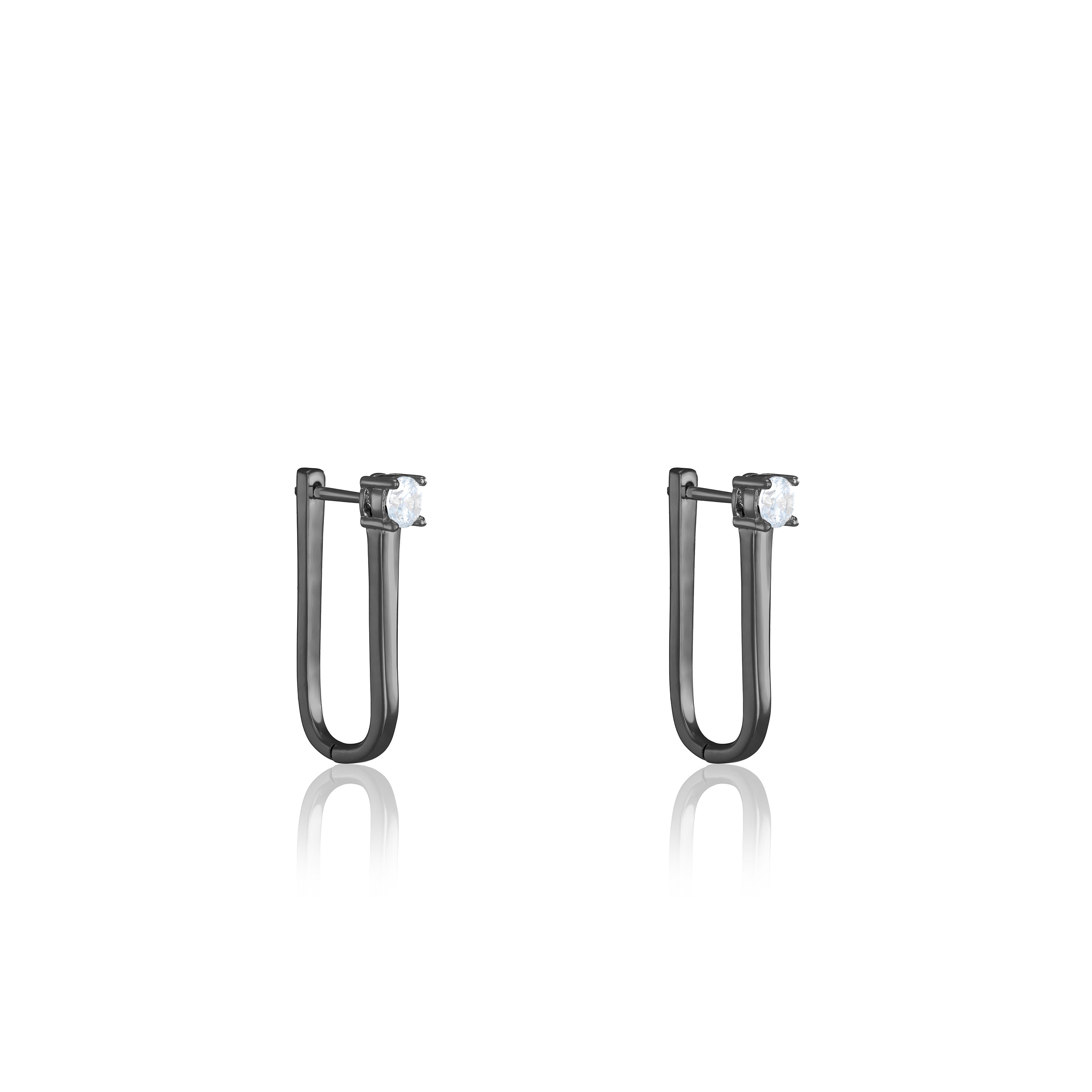One Dot Cz Paperclip Hoop Earrings - Black Rhodium White