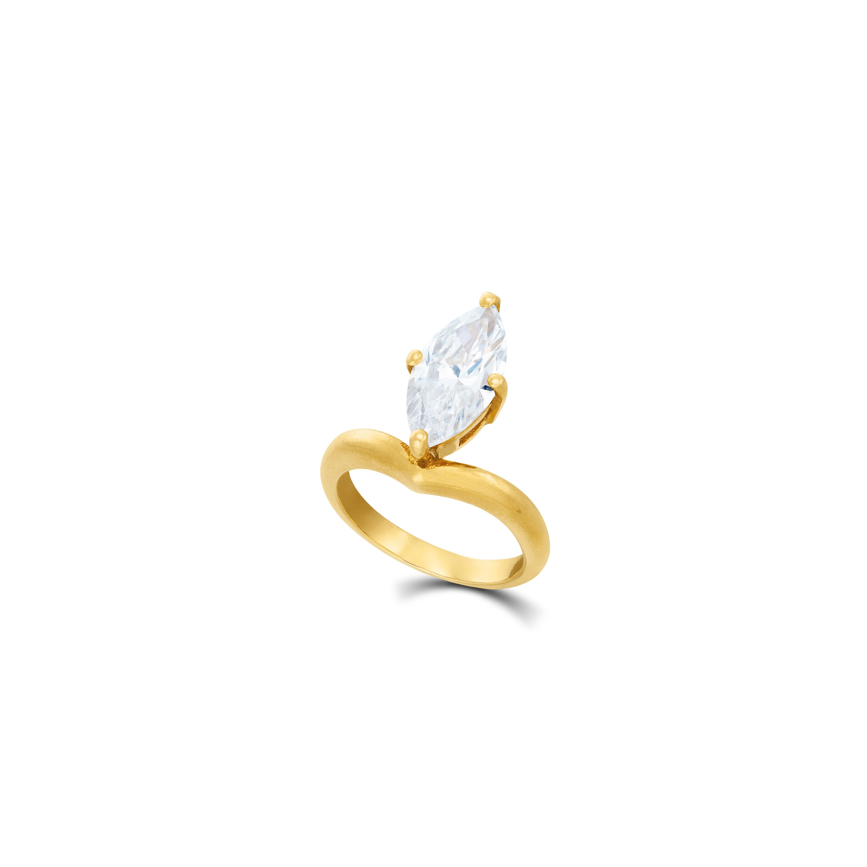 One Marquise Band Pinky Ring - Gold White