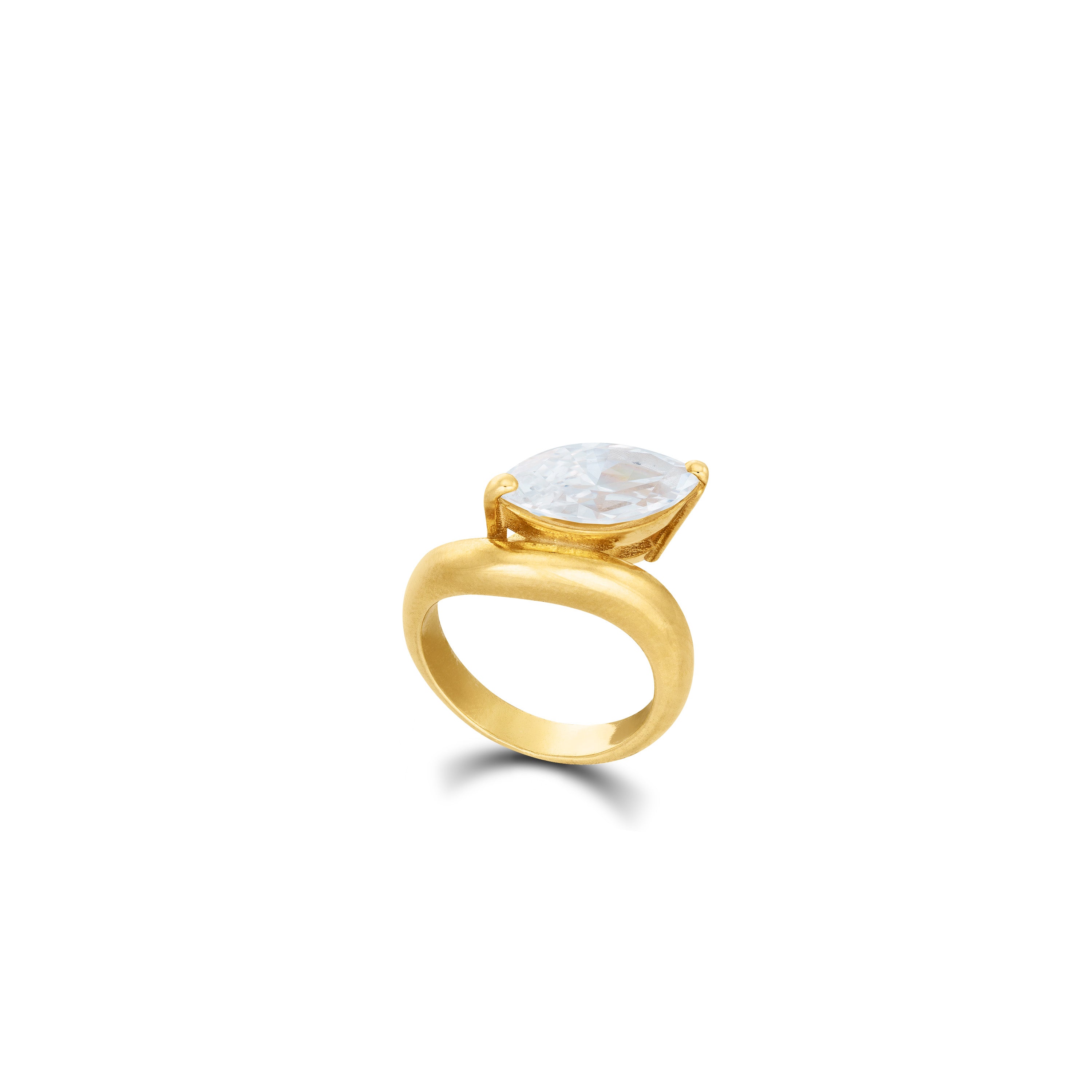 One Marquise Wavy Pinky Ring - Gold White