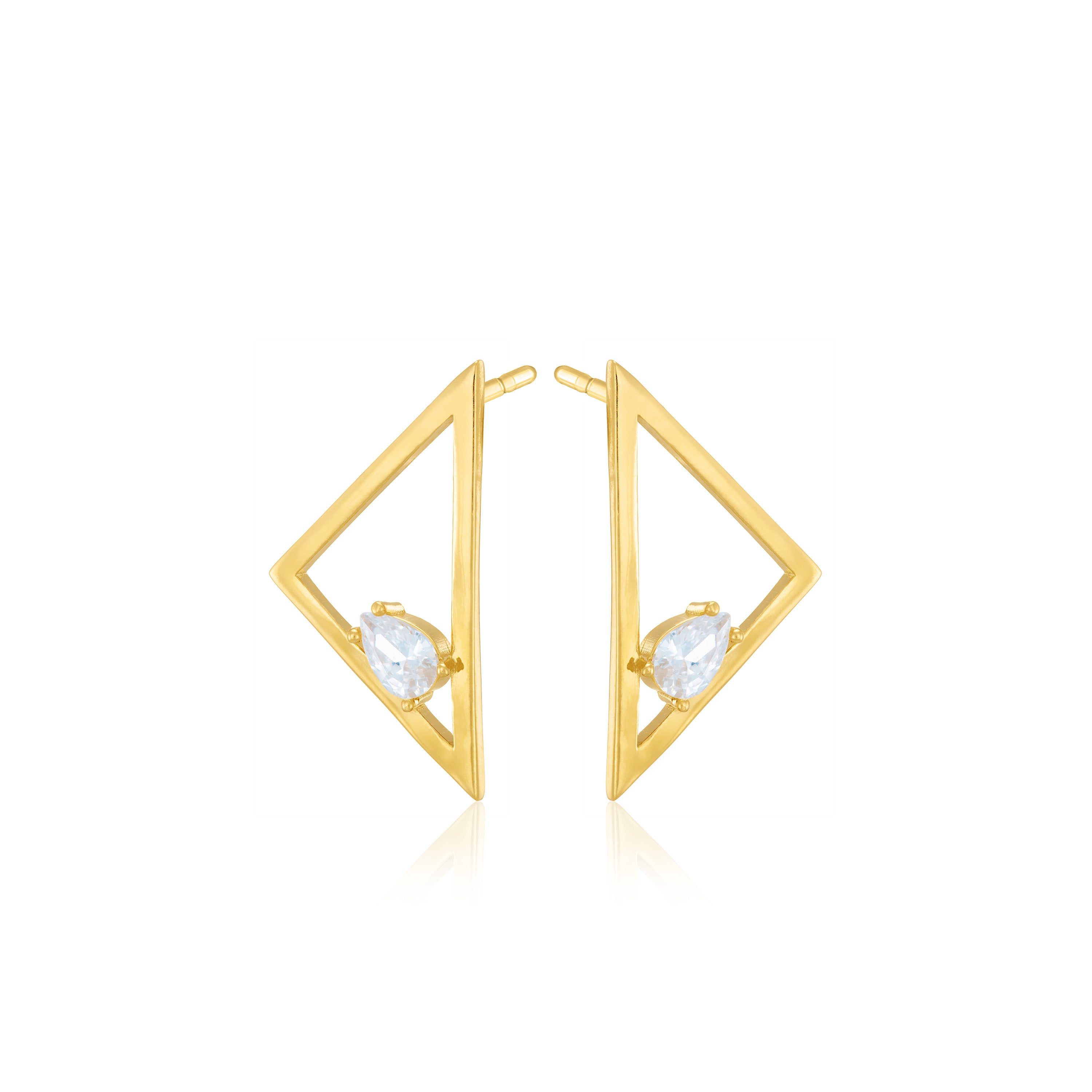 One Oval Asymmetric Triangle Statement Earrings - Gold White