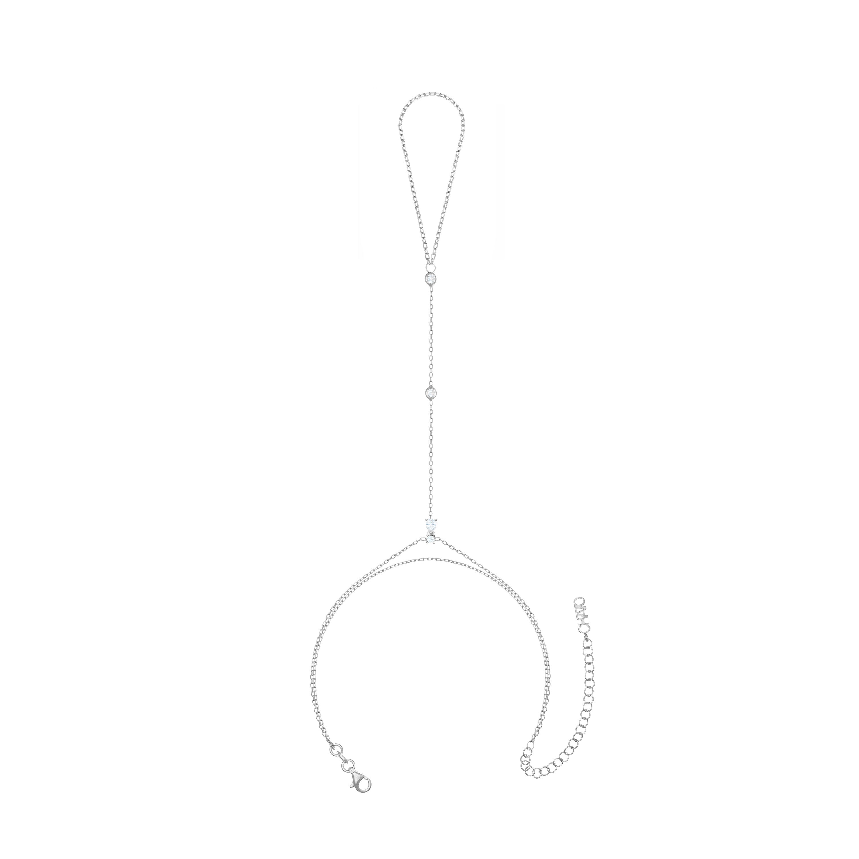 One Teardrop And Cubic Zirconia Bezel Hand Bracelet - Silver White