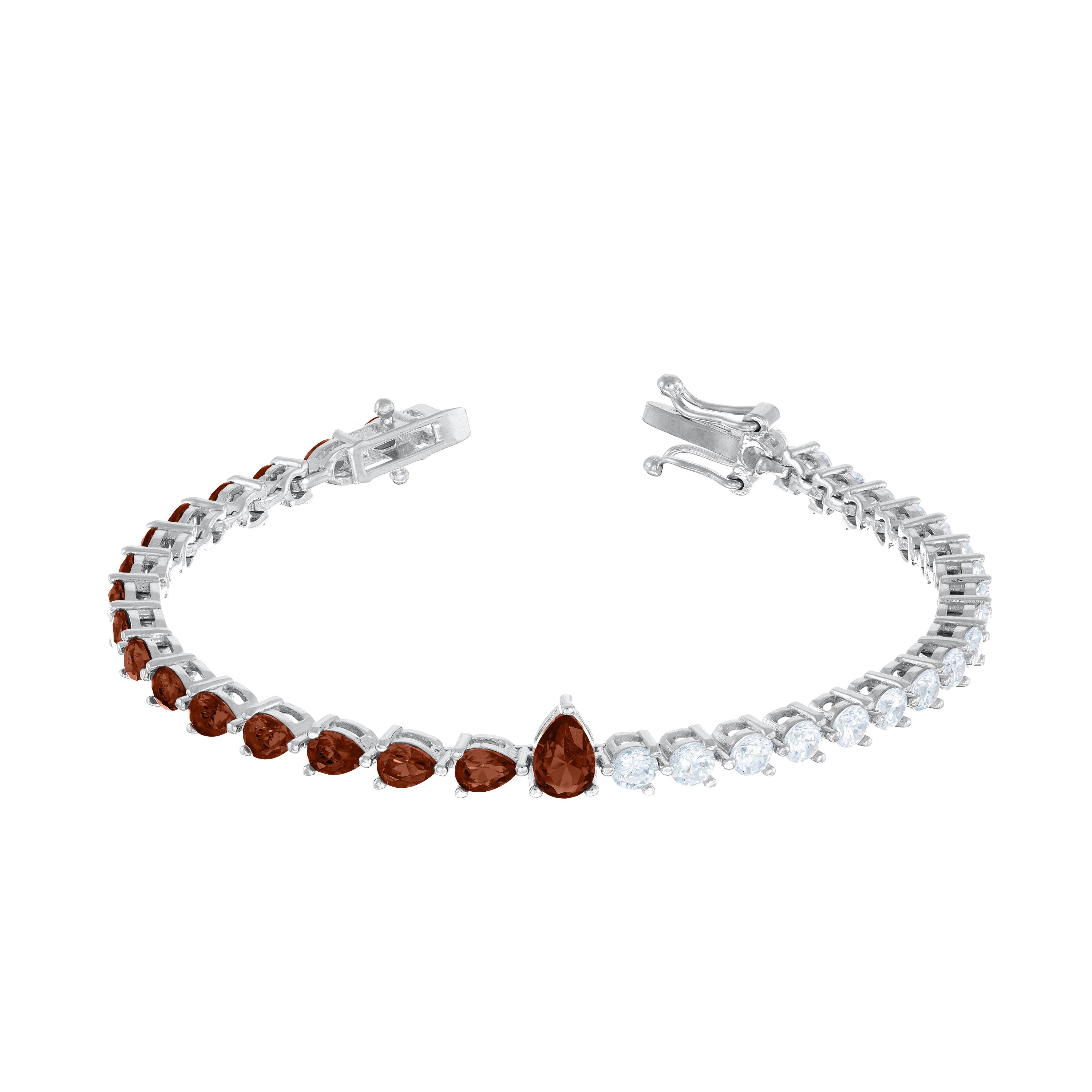 One Teardrop Half Cz Half Teardrop Eternity Bracelet - Silver Brown And White