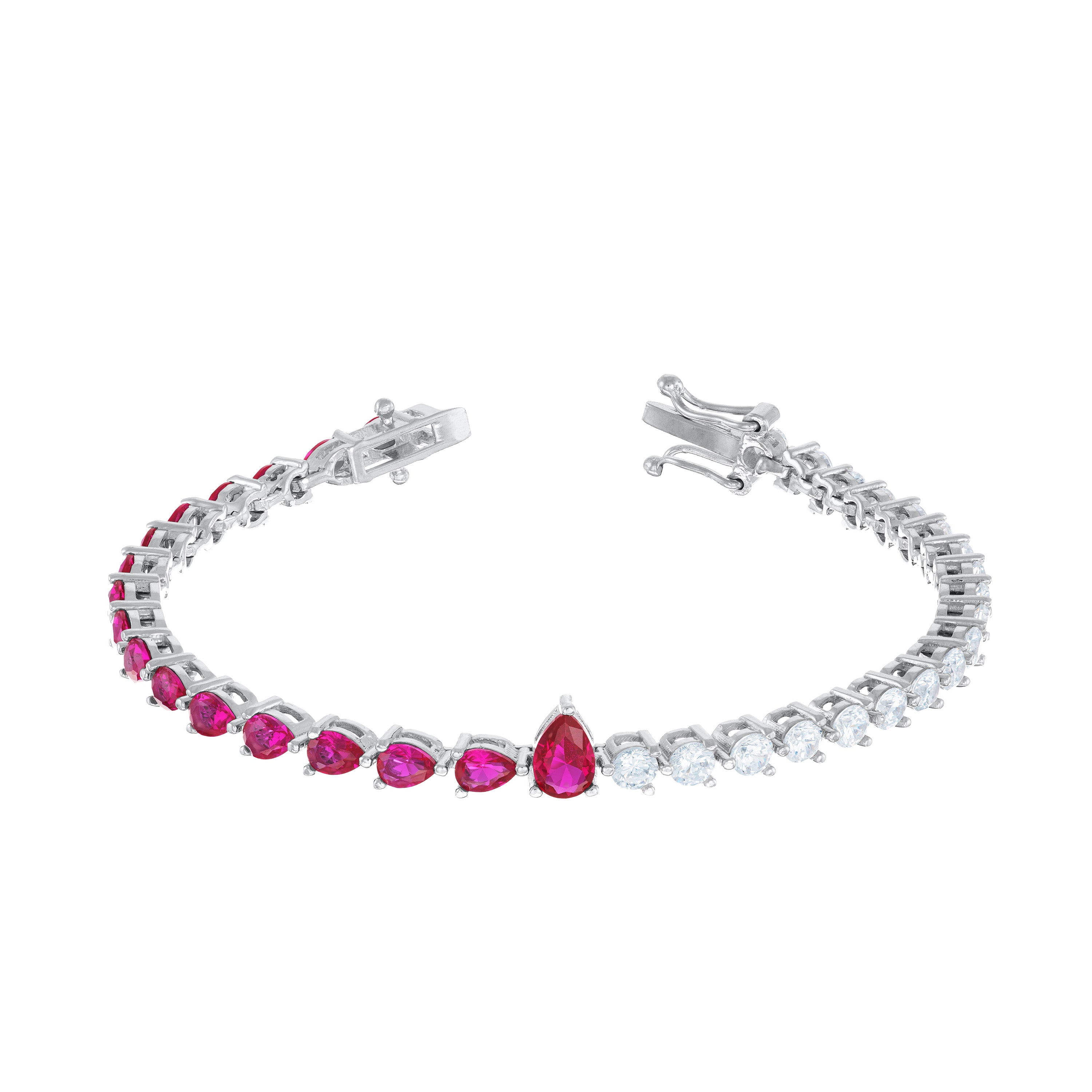 One Teardrop Half Cz Half Teardrop Eternity Bracelet - Fuschia Shiny And White
