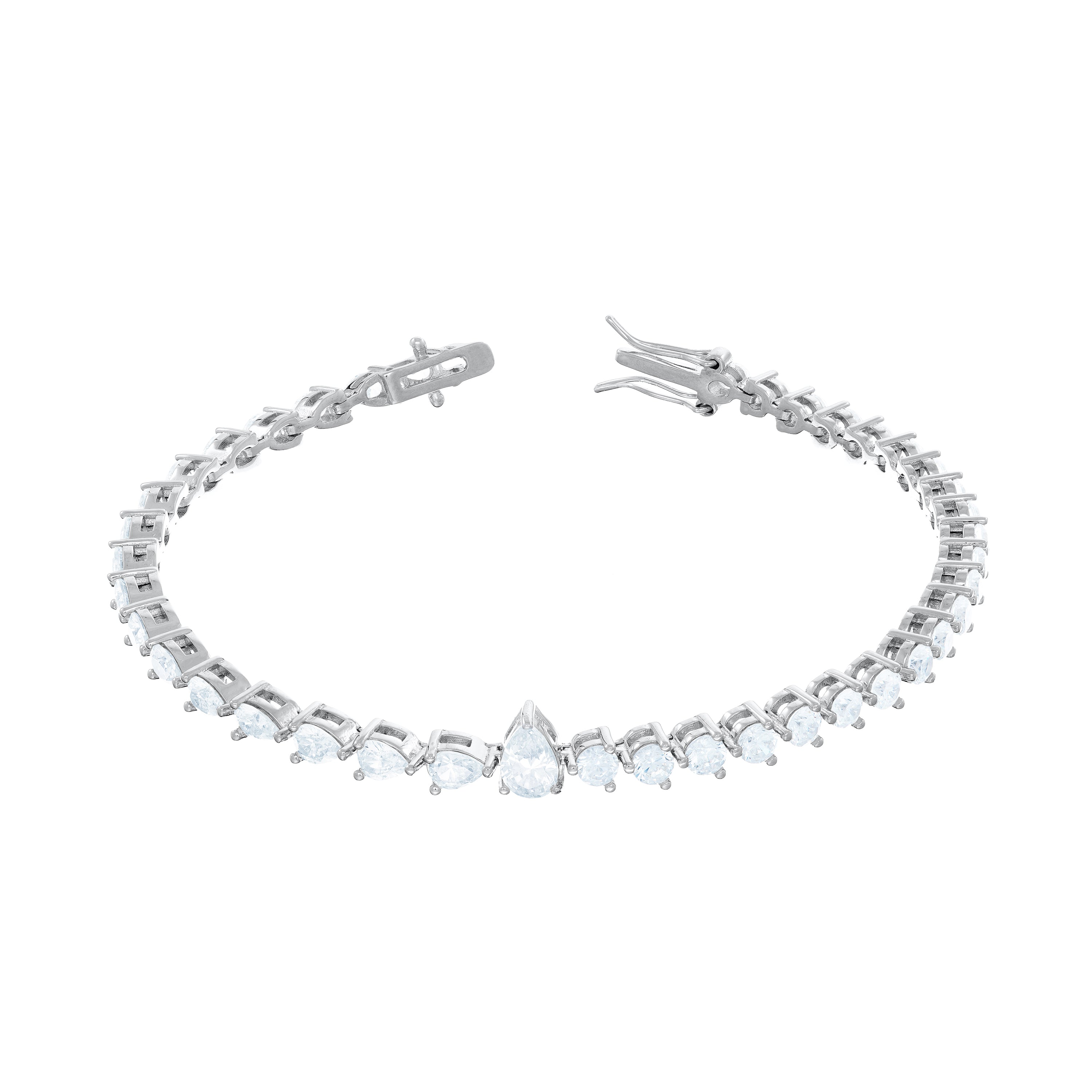 One Teardrop Half Cz Half Teardrop Eternity Bracelet - Silver White