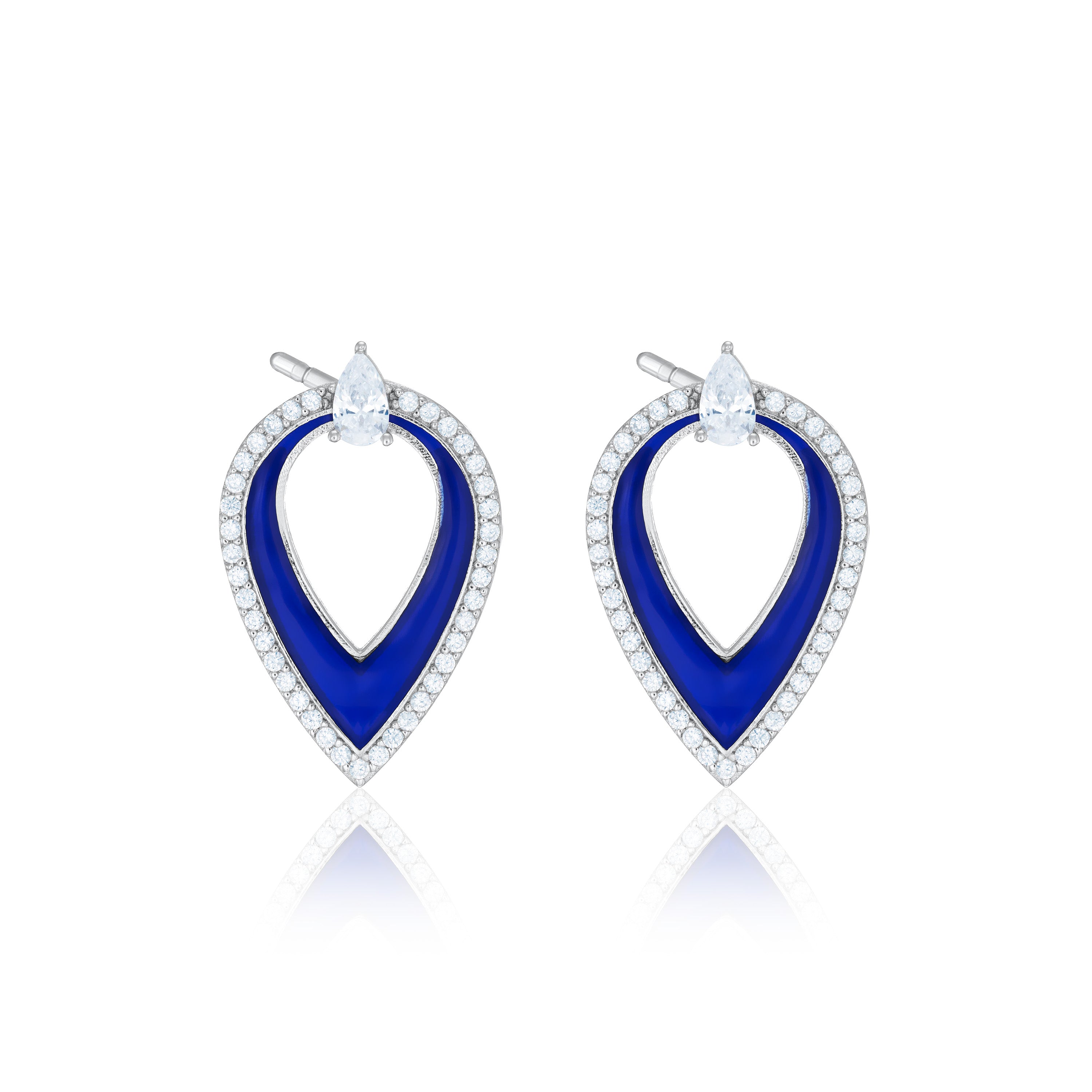 One Teardrop Pear Cut Shaped Enamel Earrings