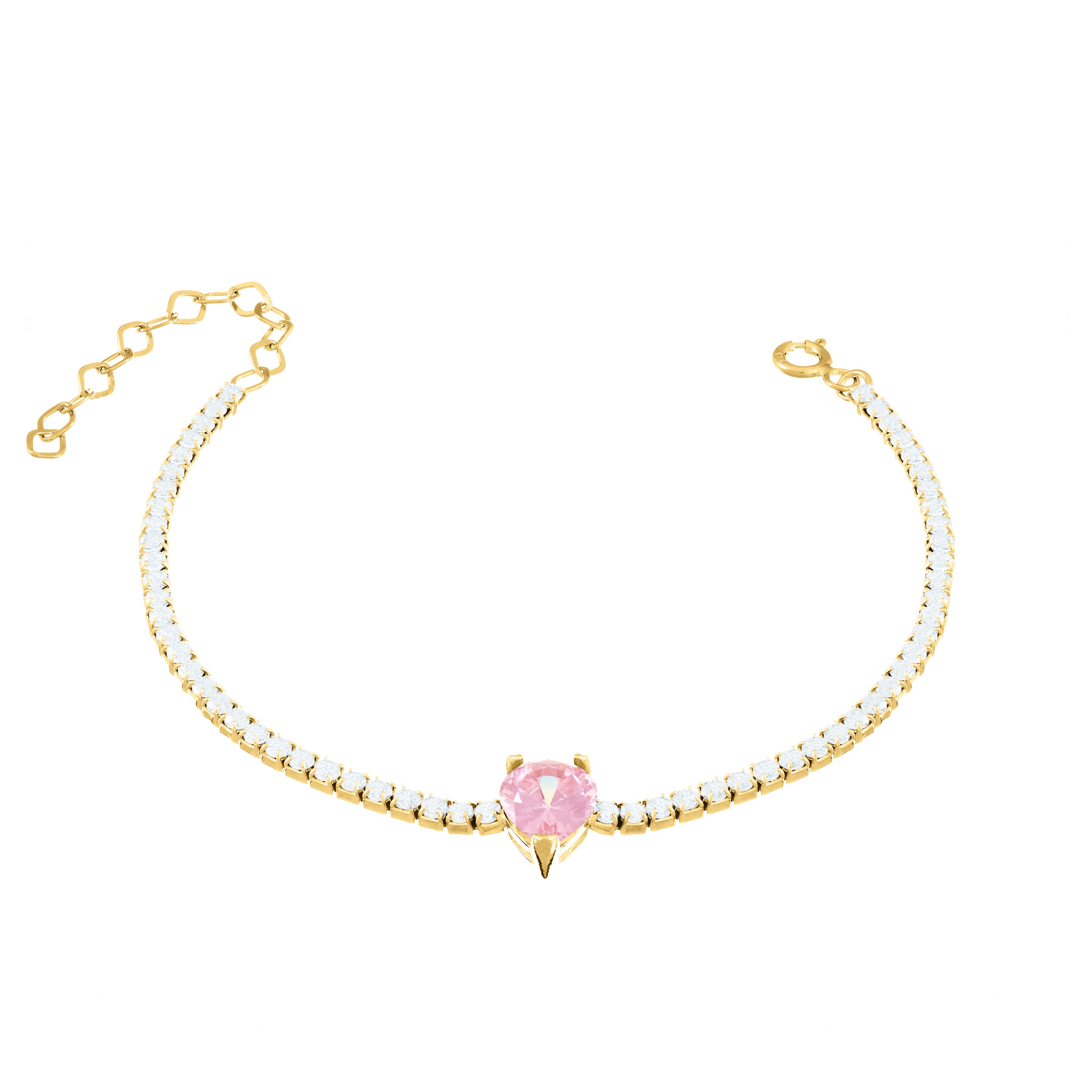 One Teardrop Tennis Bracelet - Gold Light Pink And White