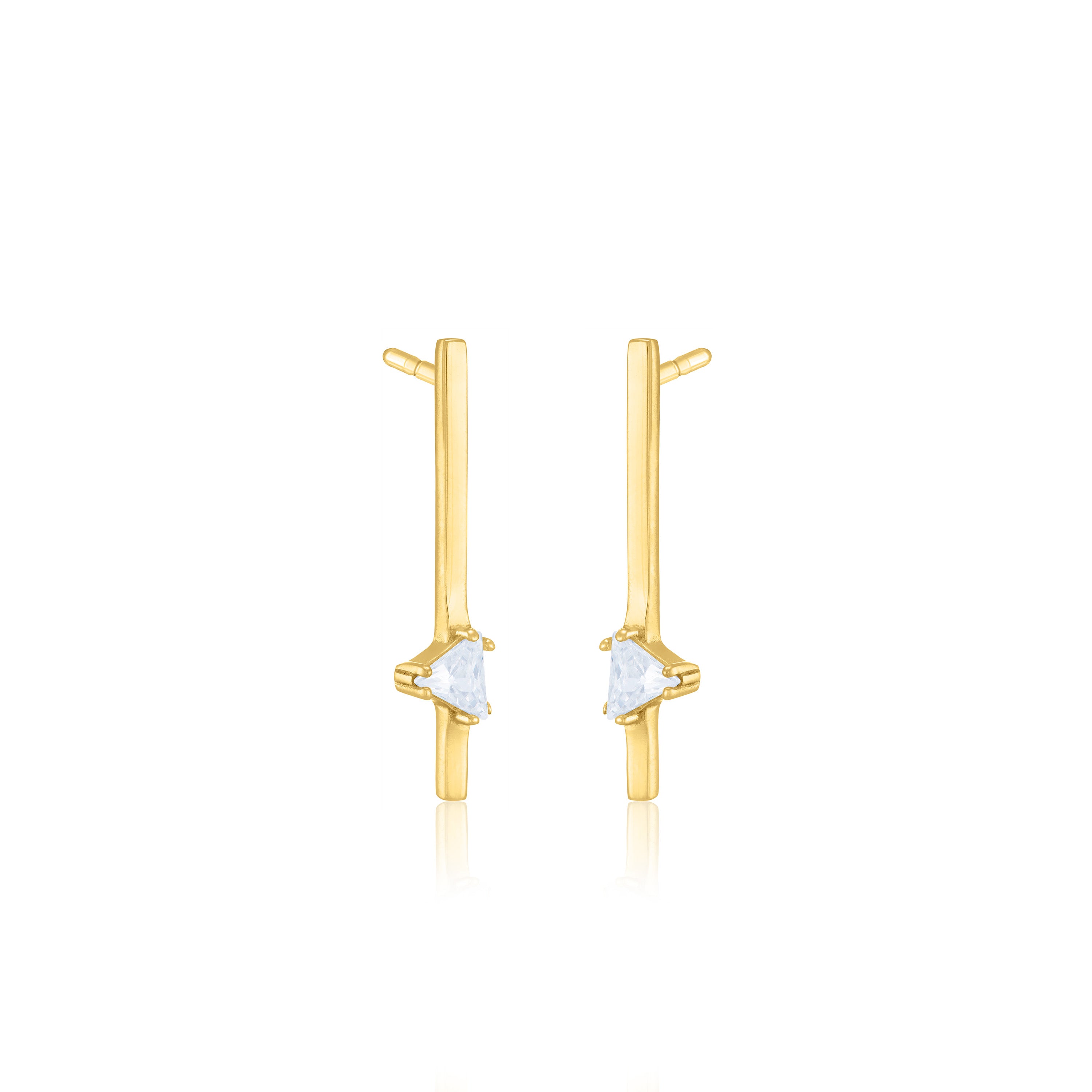One Triangle CZ Bar Drop Earrings - Gold White