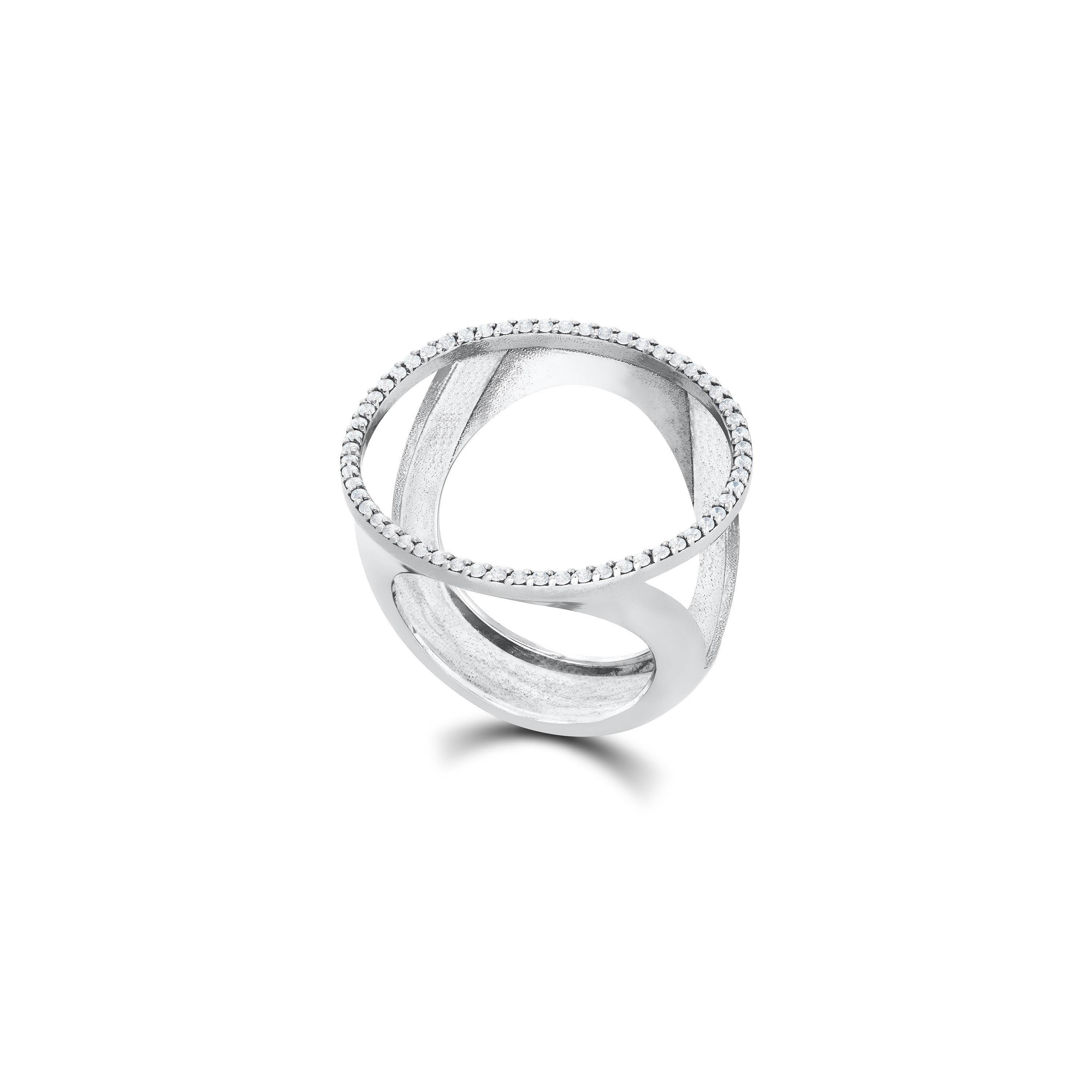 Open Circle Pave Cz Statement Ring - Silver White