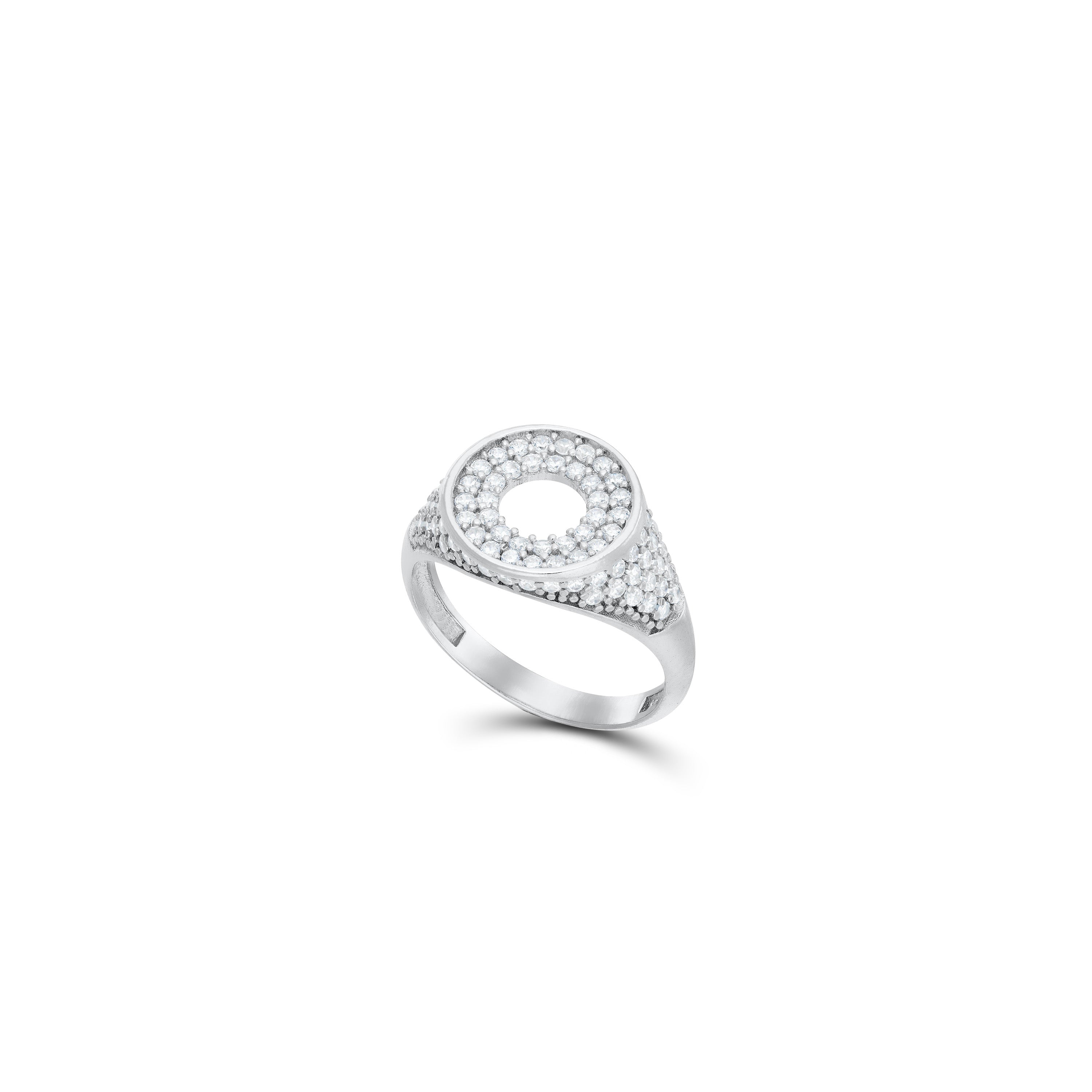 Open Center Pave CZ Pinky Ring - Silver White