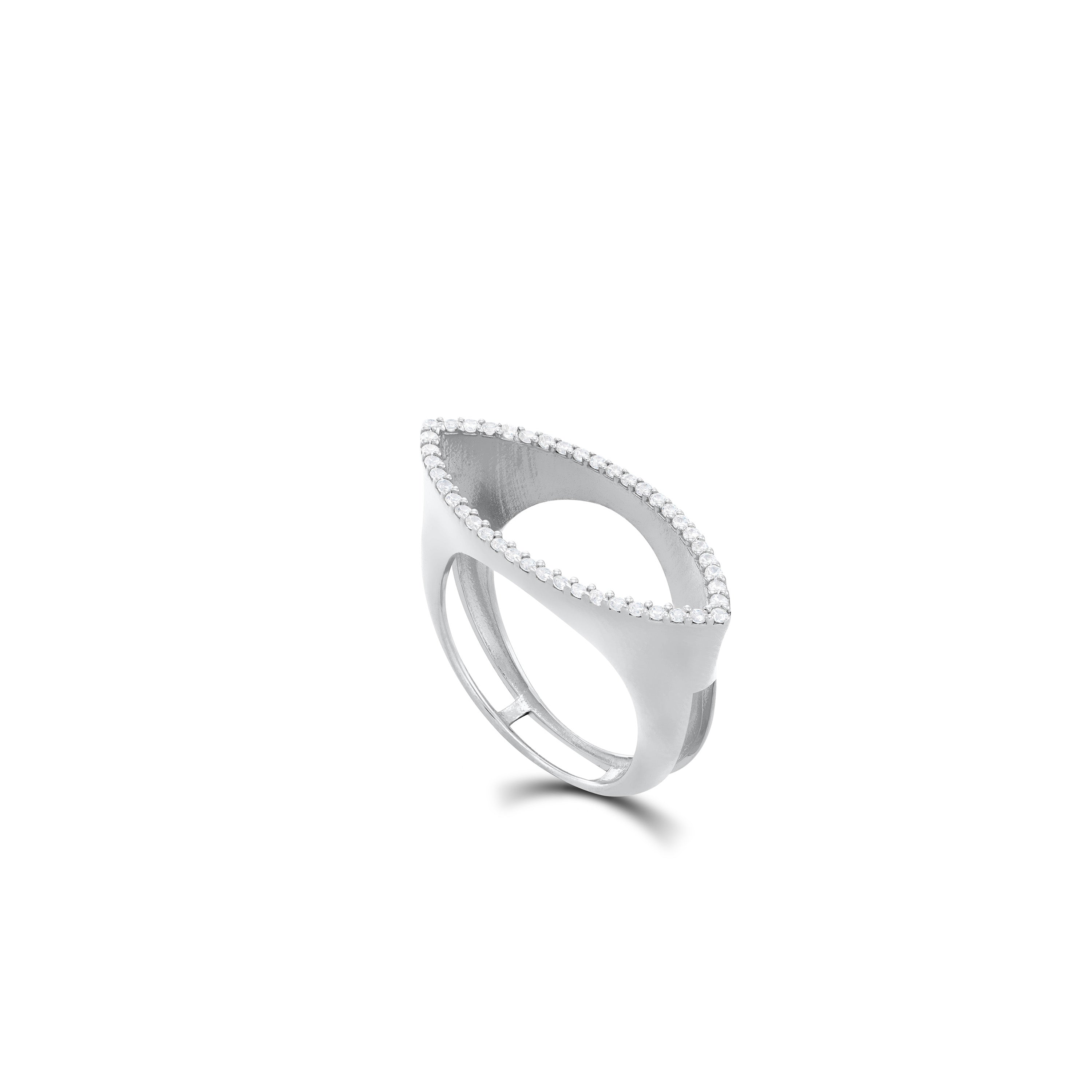 Open Center Pave Evil Eye Ring - Silver White