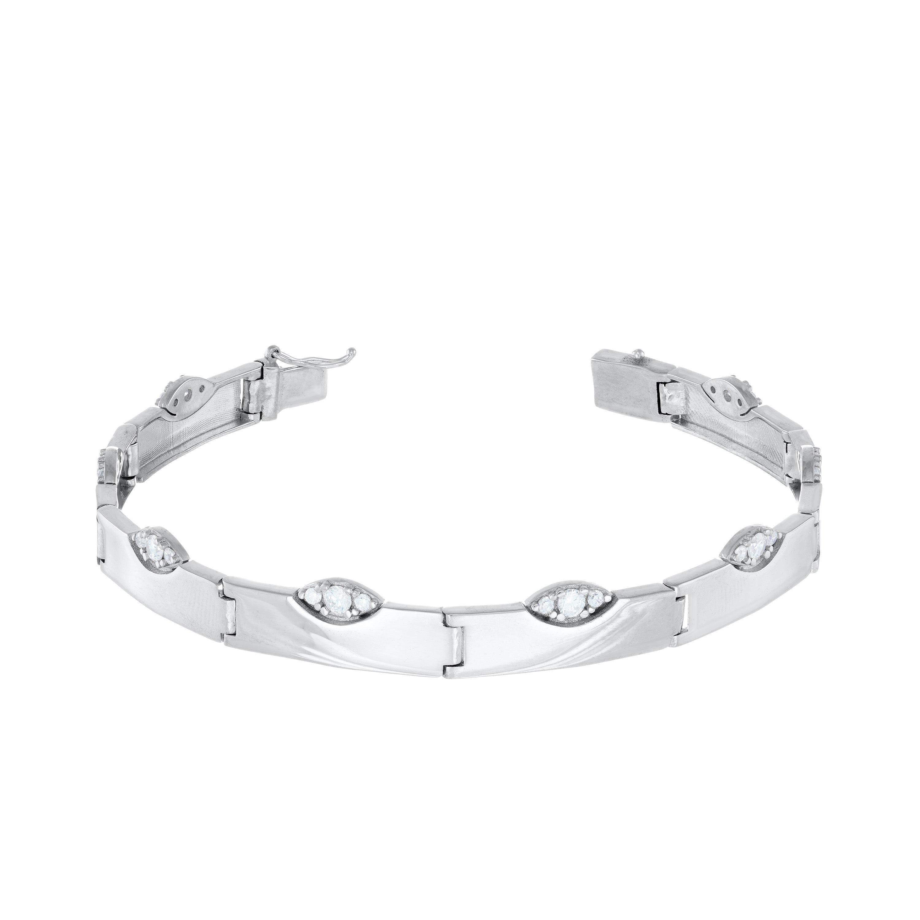 Out Of The Line Marquise Illusion Wide Band Bracelet - Silver White