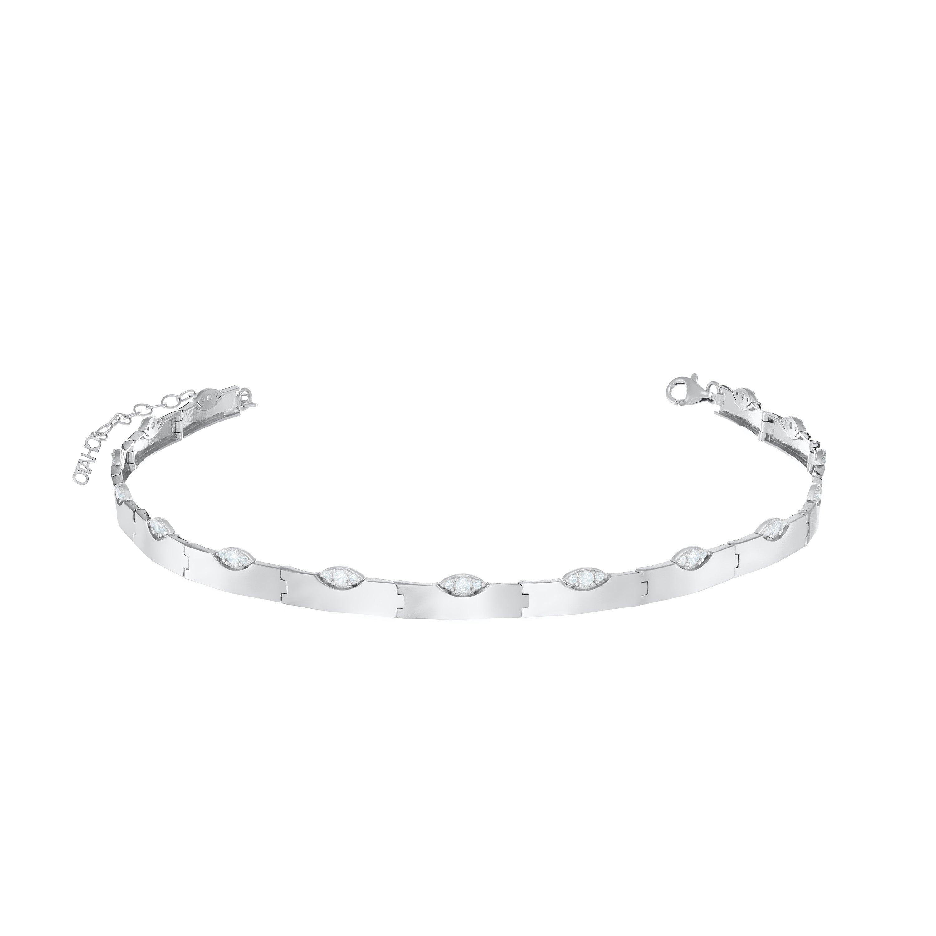 Out Of The Line Marquise Illusion Wide Band Choker - Silver White