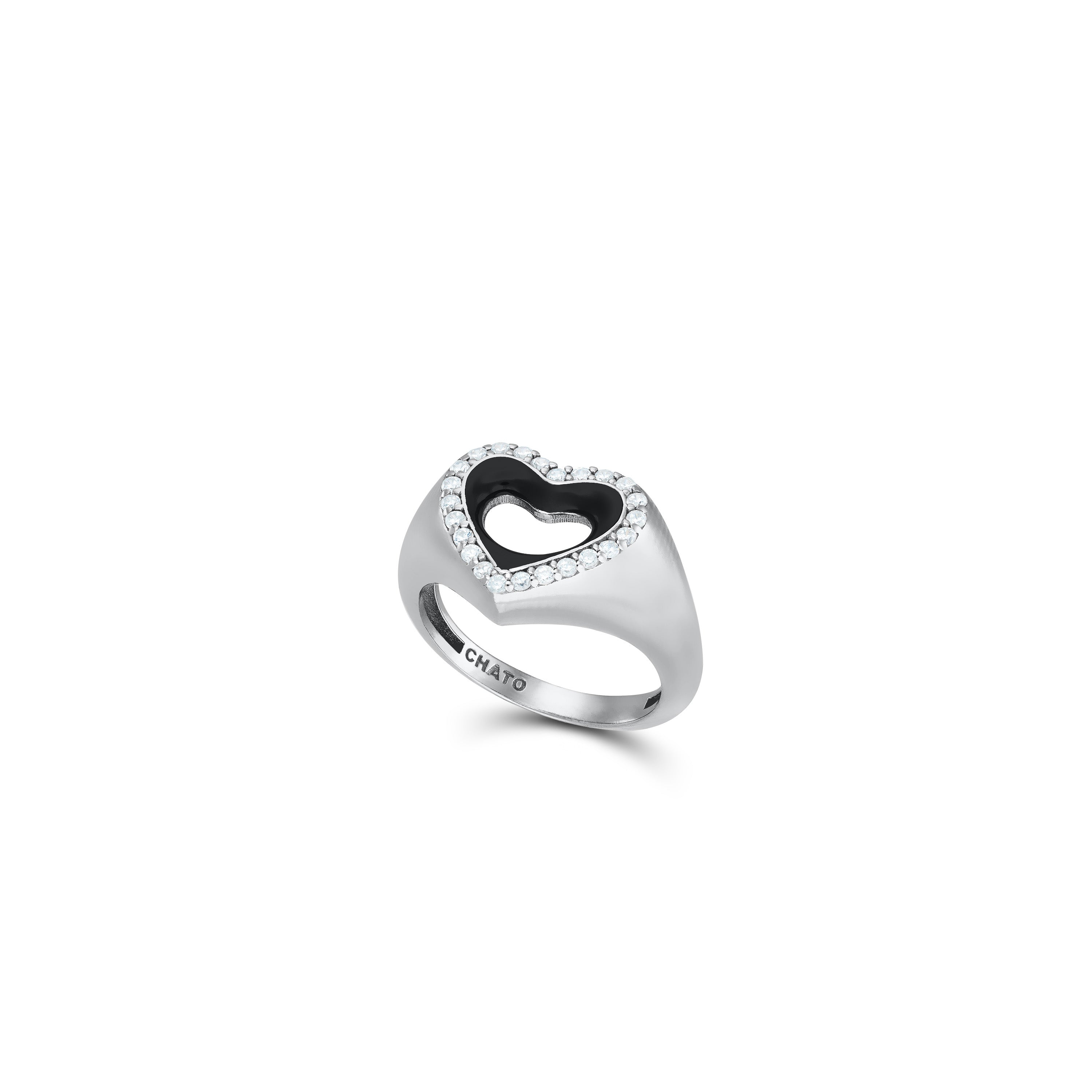 Outlined Heart Enamel Pinky Ring