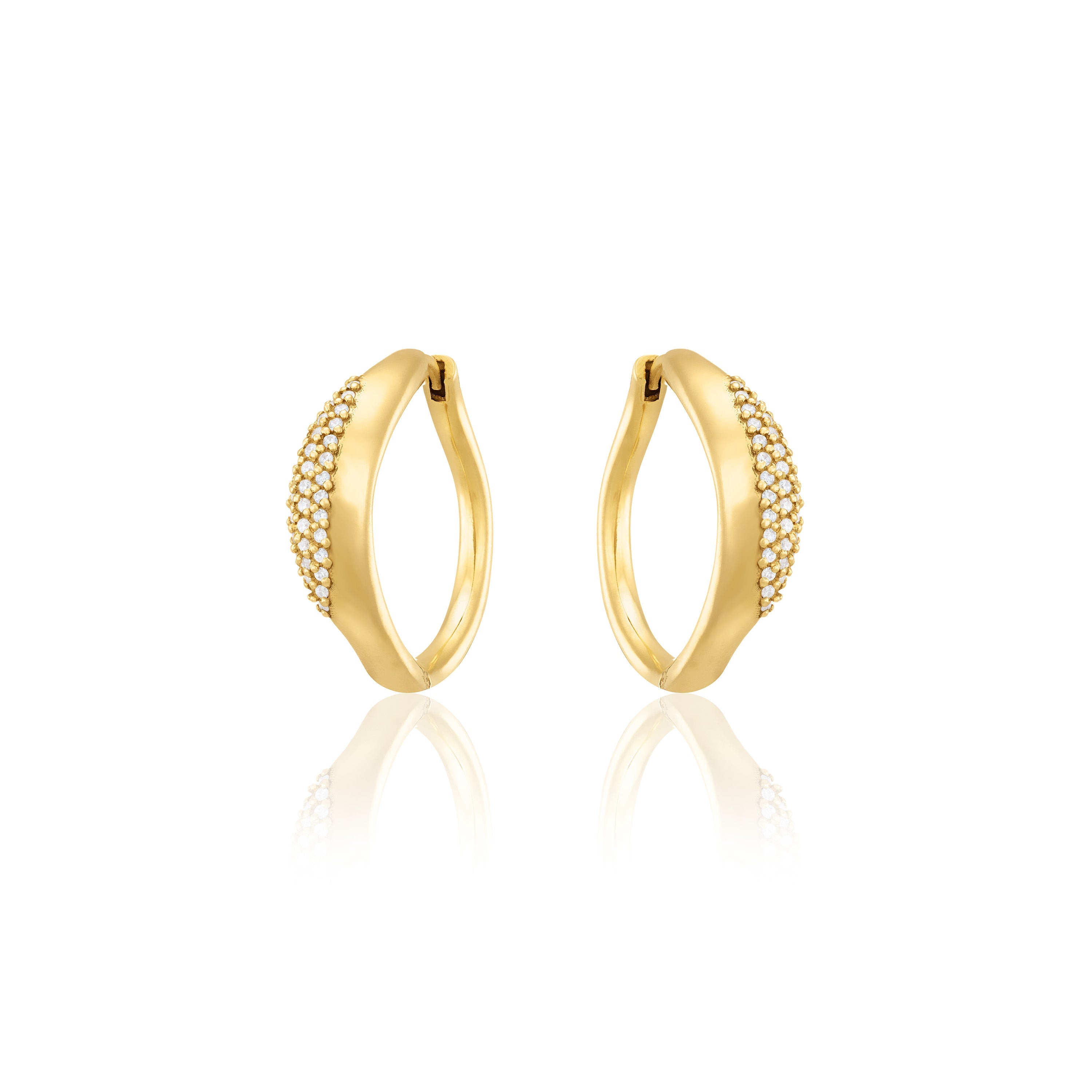 Pave Center Cz Hoop Earrings - Gold White