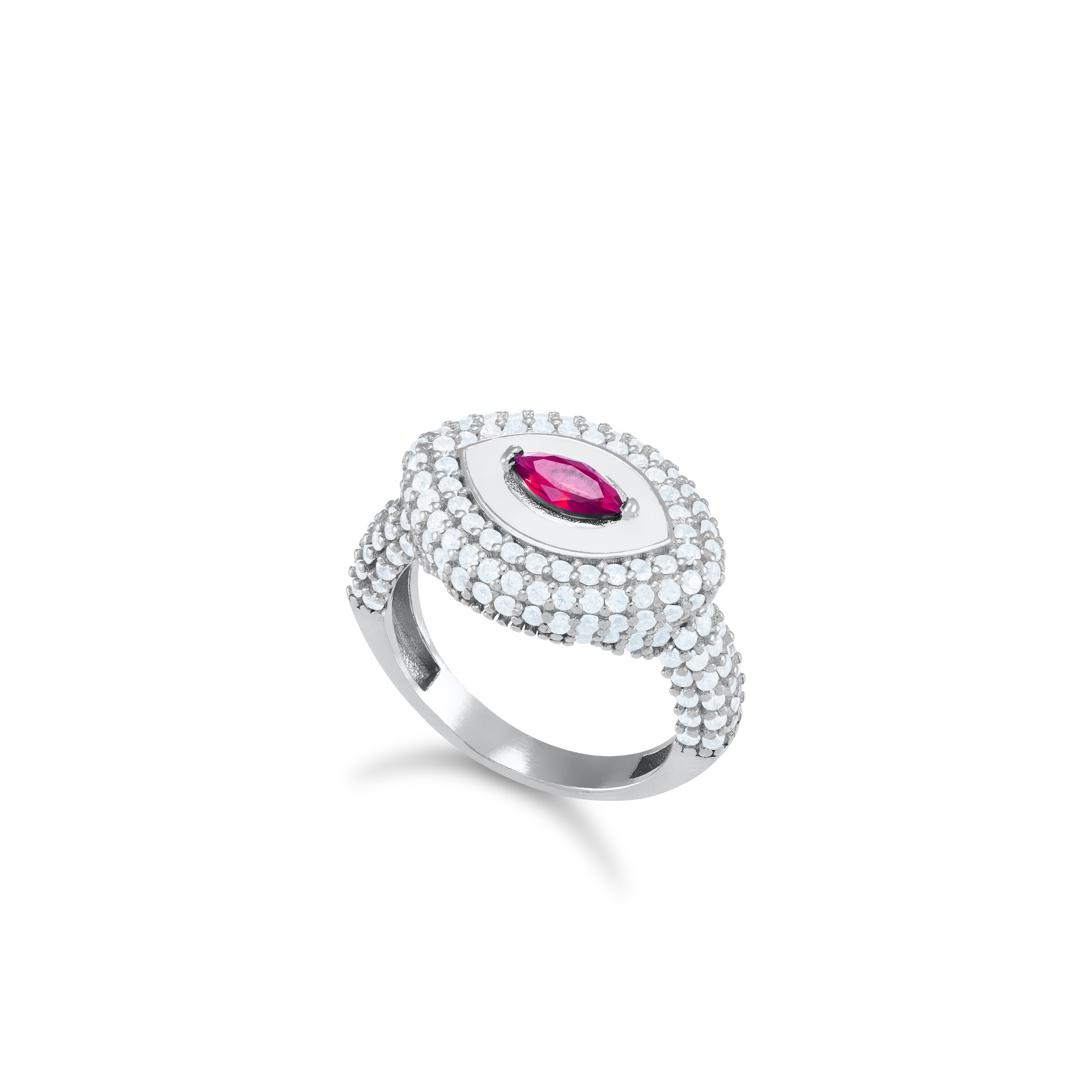 Pave Cubic Zirconia Enamel Oval Evil Eye Pinky Ring