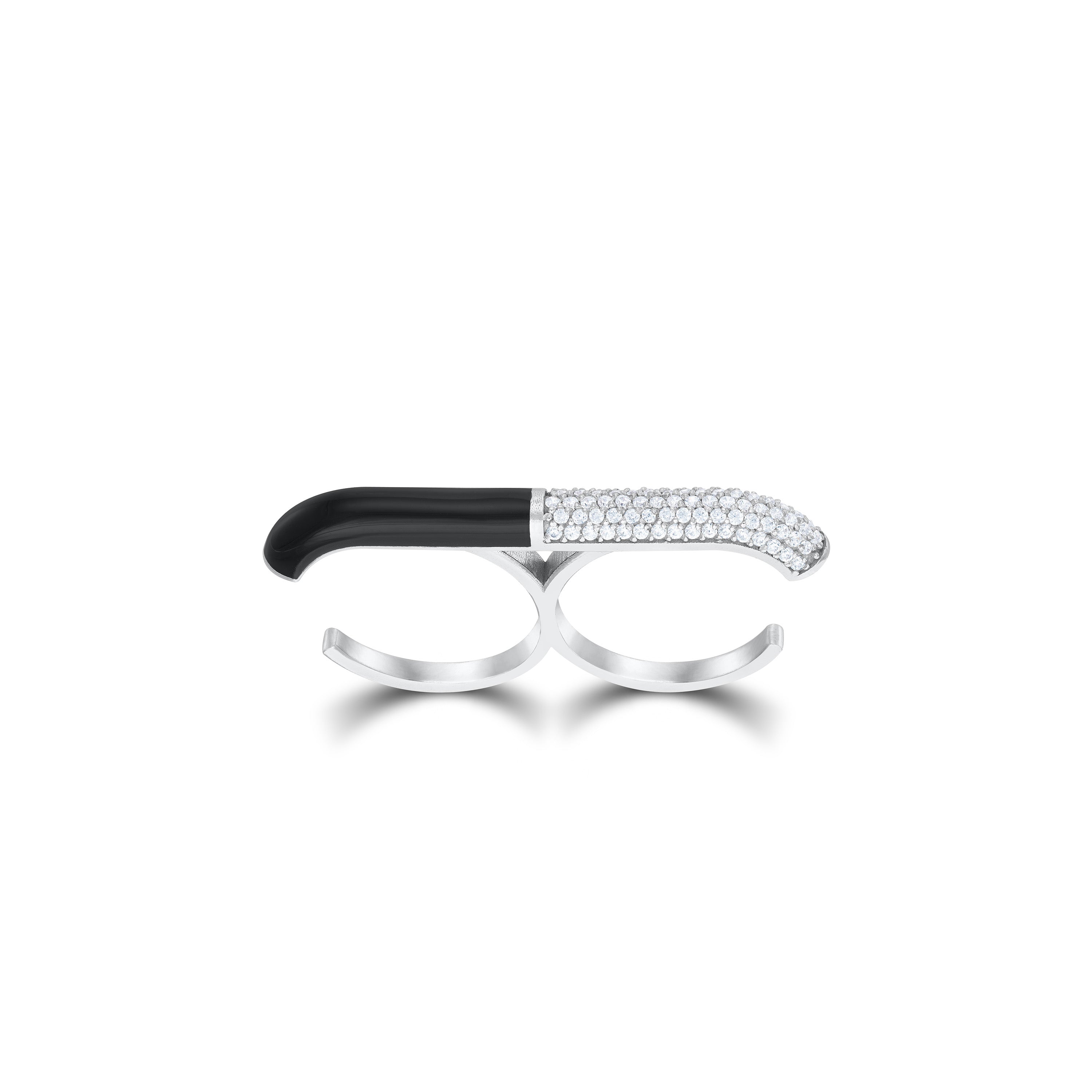 Pave Cz Enamel Bar Two-Finger Ring