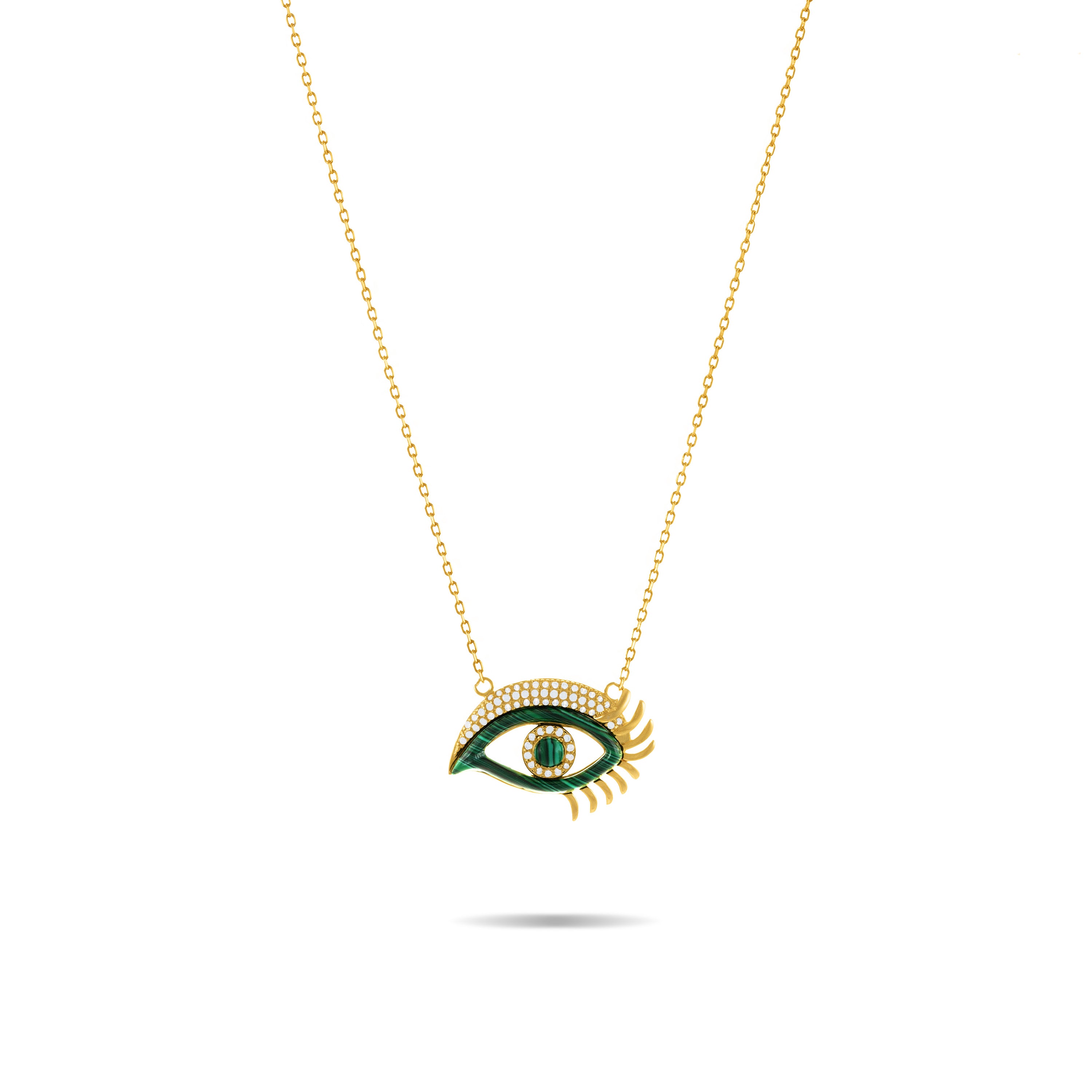 Pave Enamel Evil Eye With Lashes Necklace