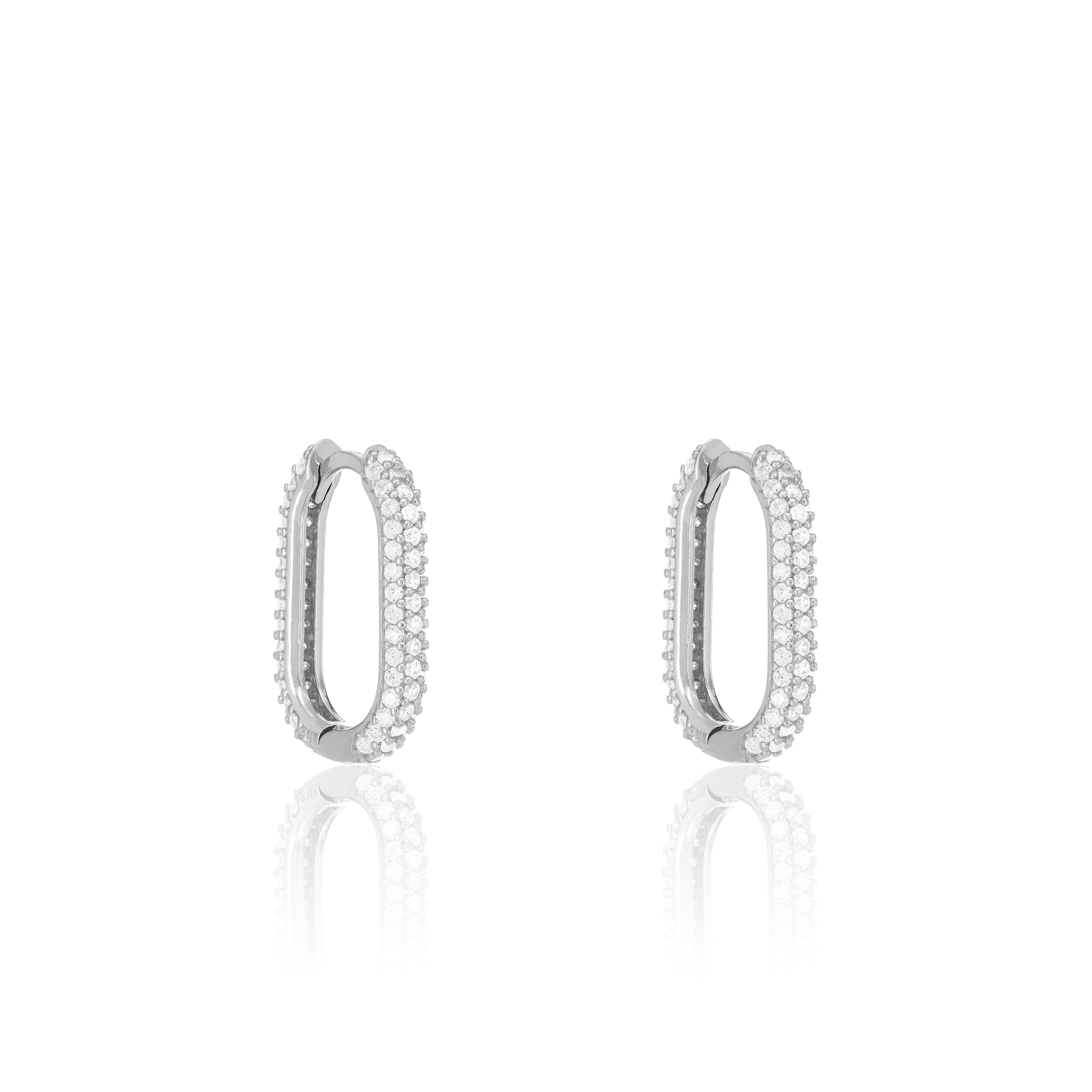 Pave Oval Huggie Hoop Earrings