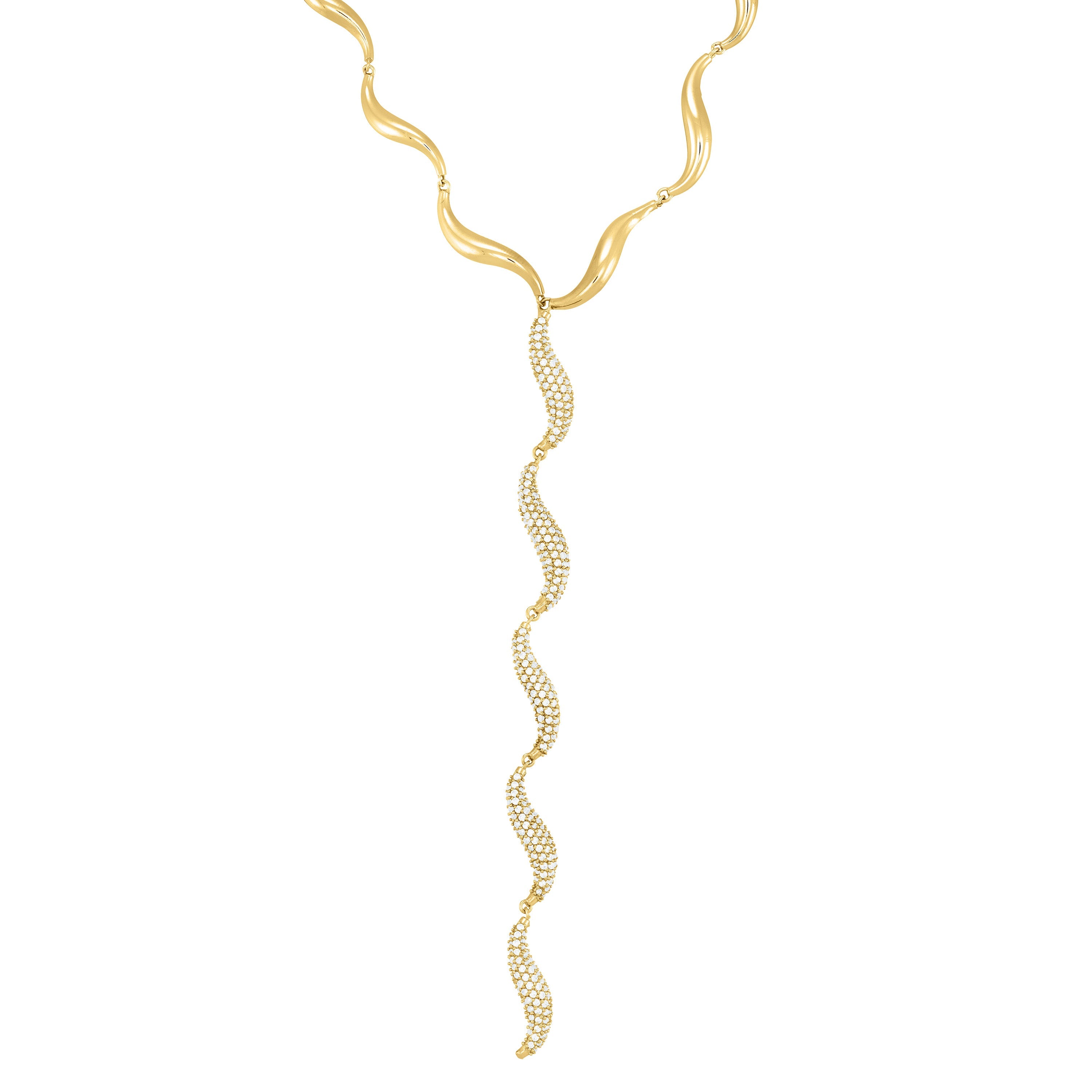Pave Curved Wave Lariat Choker - Gold White