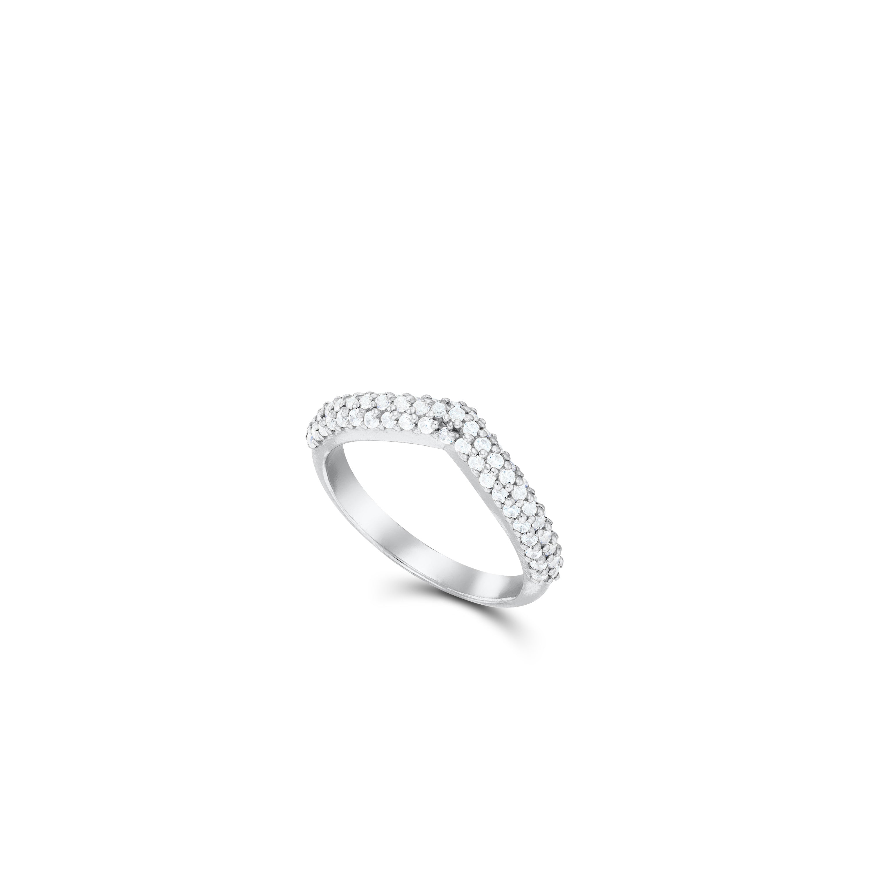 Pave Cz Chevron Band Pinky Ring - Silver White