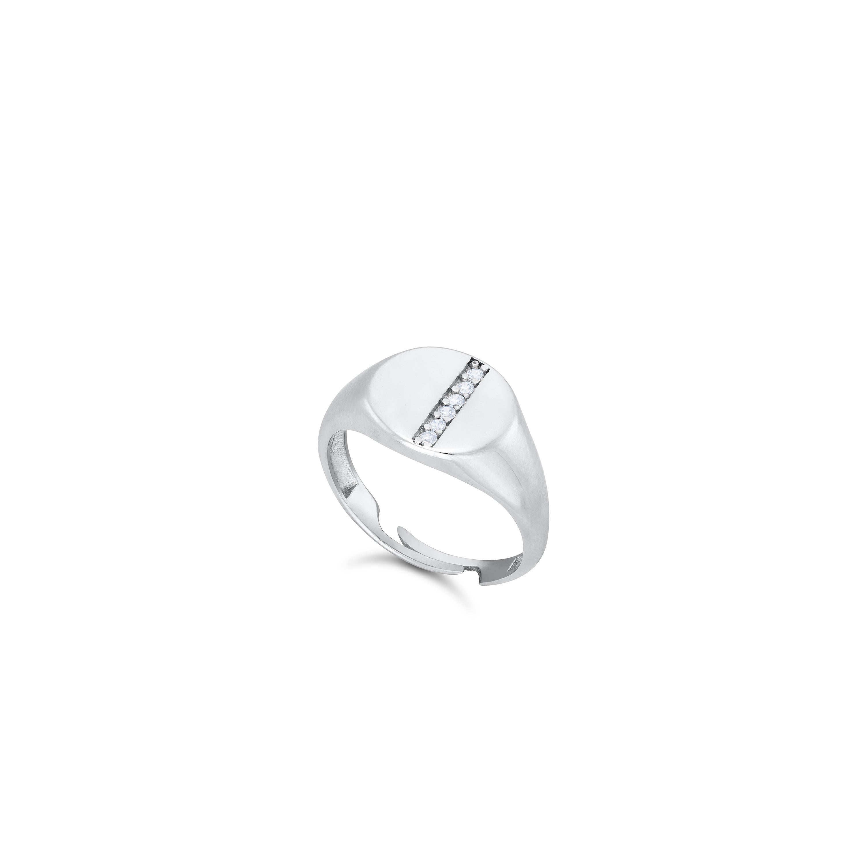 Pave Line Cubic Zirconia Signet Pinky Ring - Silver White