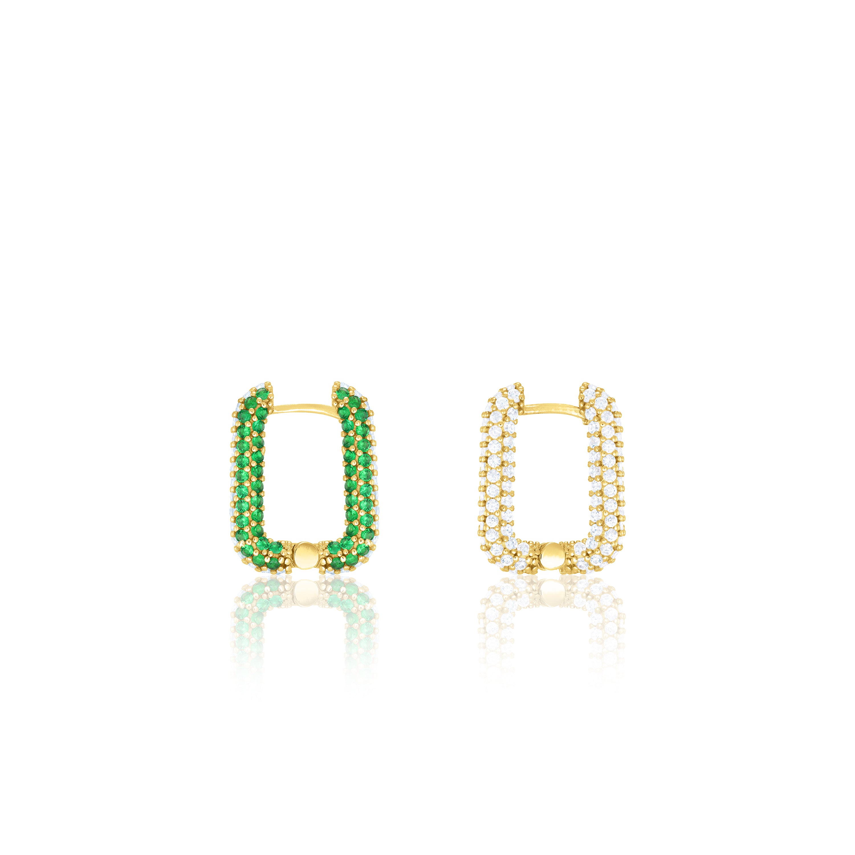 Pave Rectangular Hoop Earrings - Gold Half Green Half White