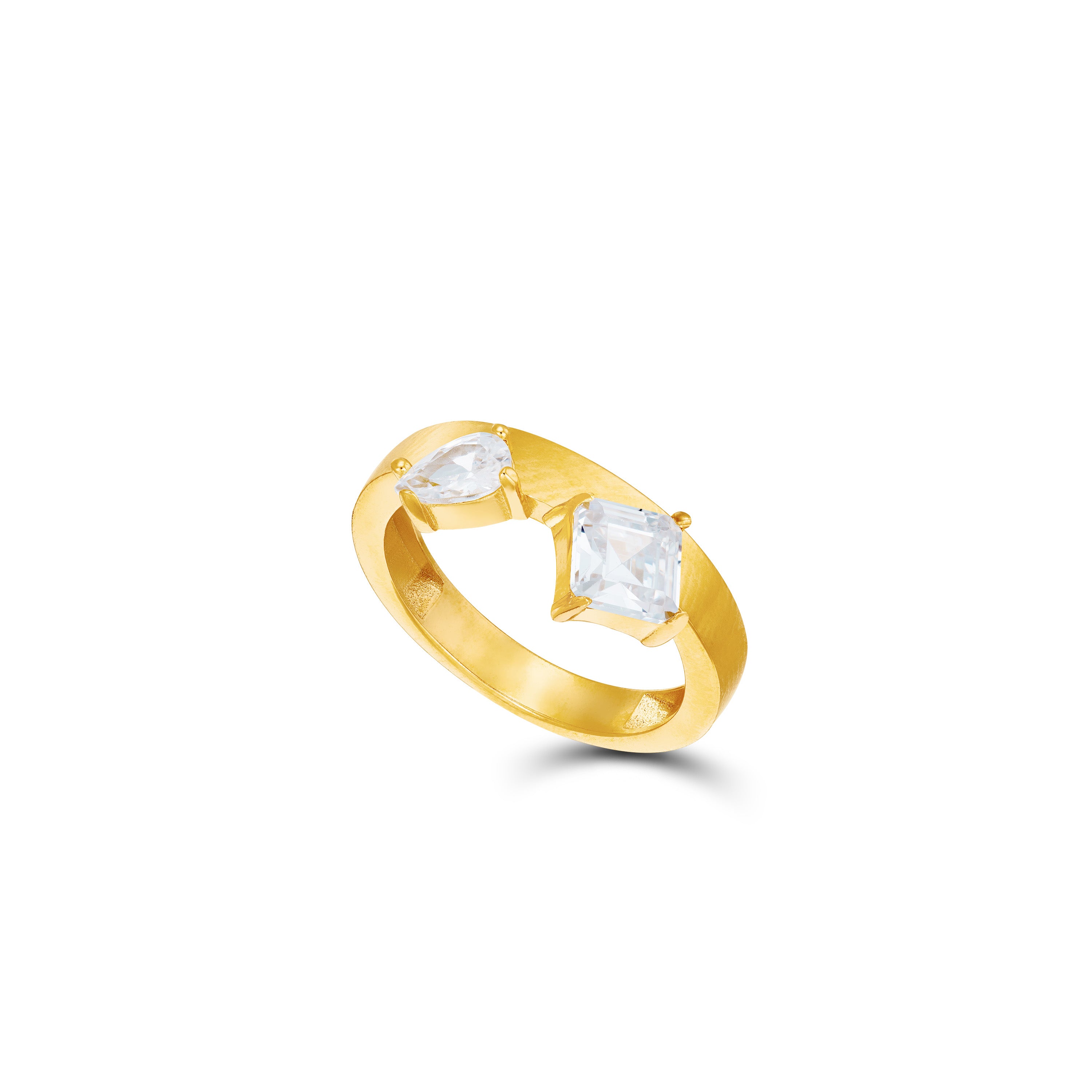 Princess Cut And Teardrop Band Ring - Gold White