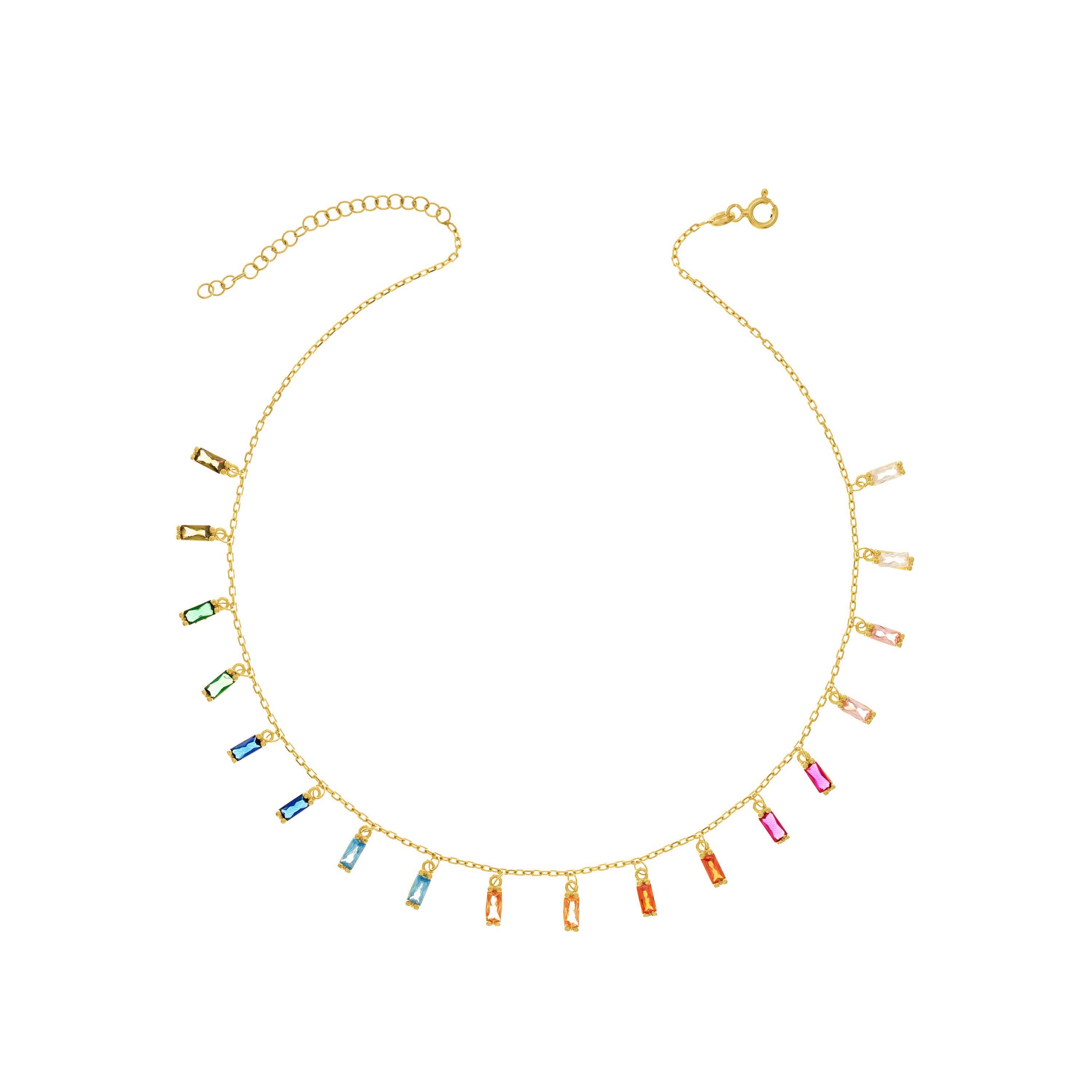 Rainbow Baguette Drop Chain Choker With Frame