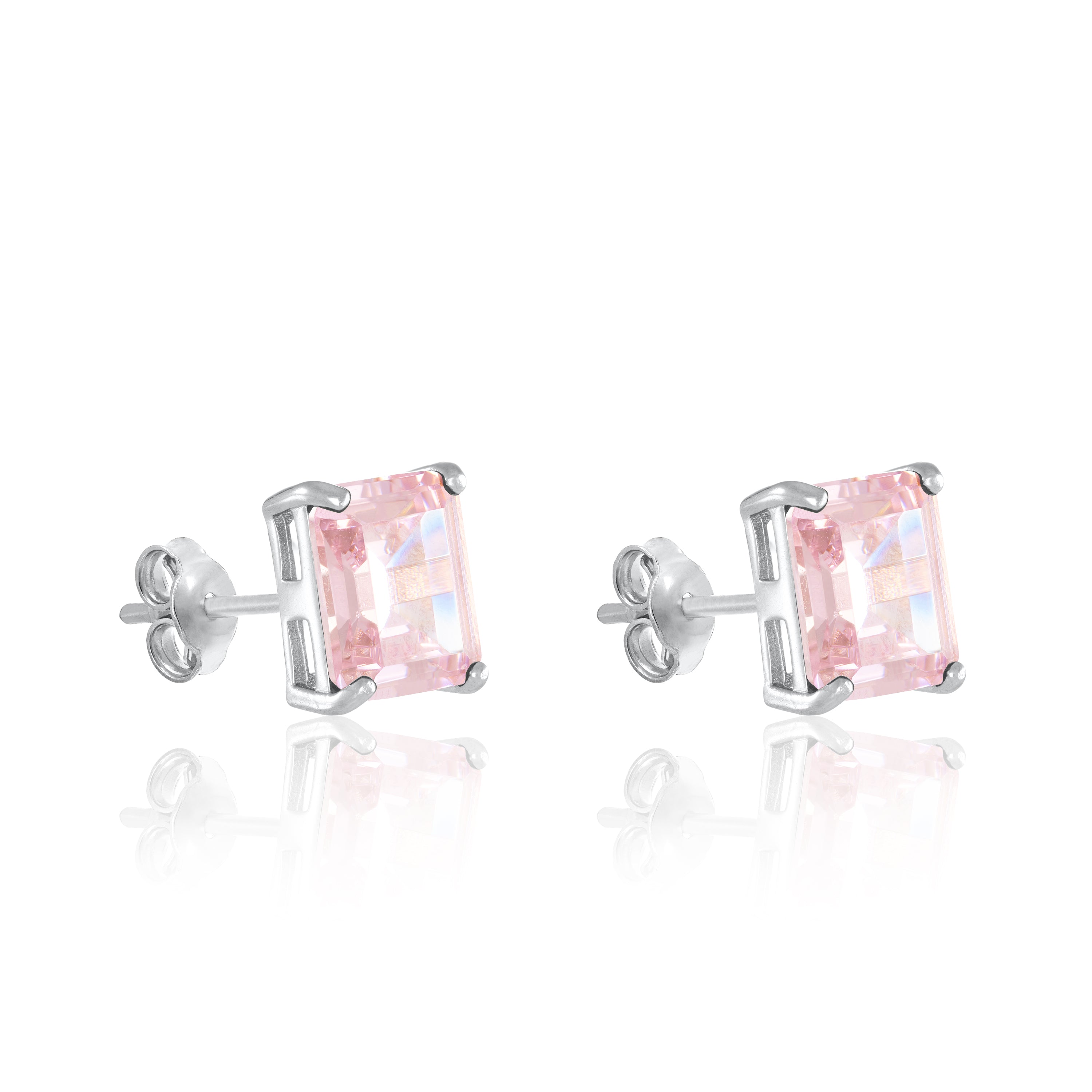 Rectangle Stud Earrings - Silver Light Pink