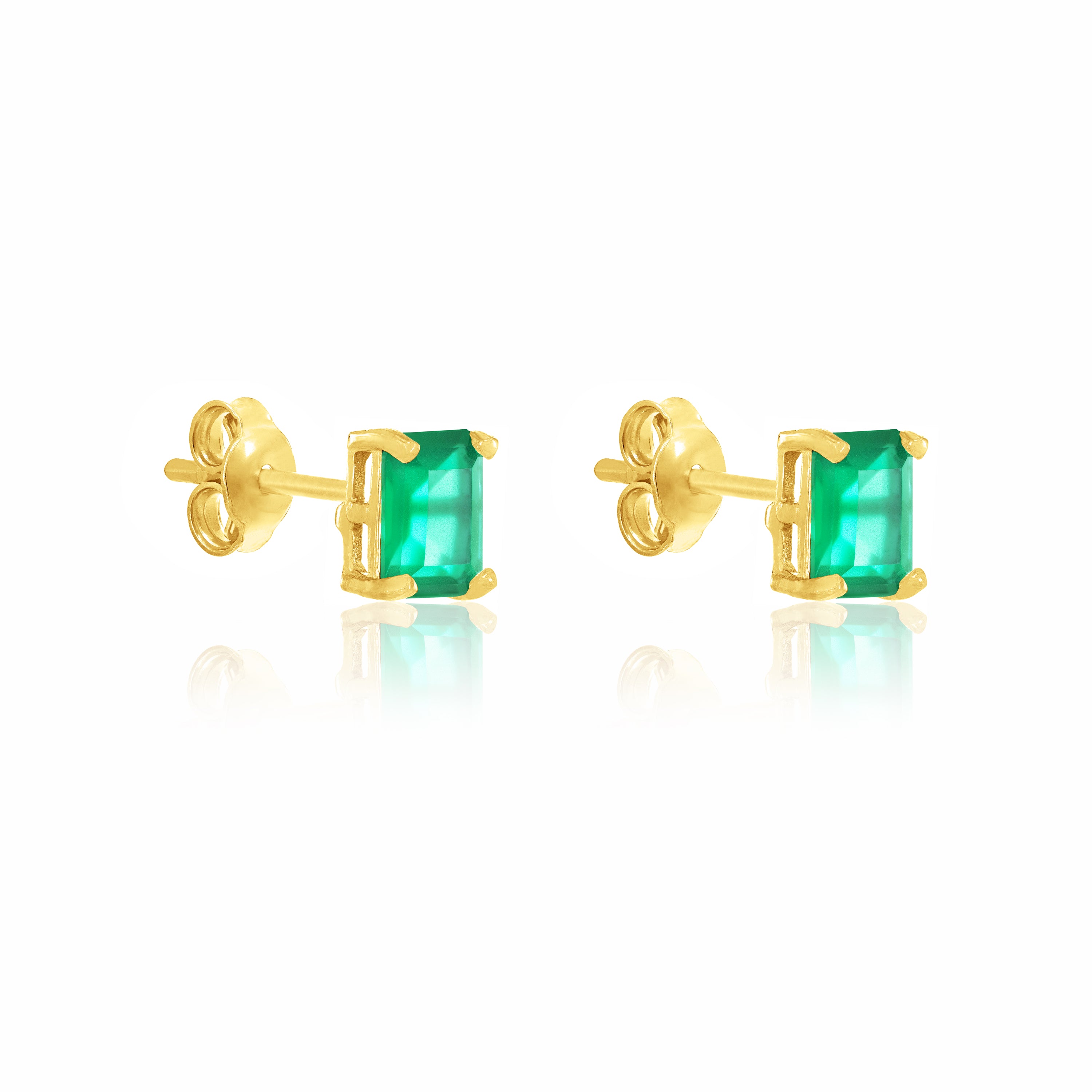 Rectangle Moissanite Stud Earrings - Gold Green