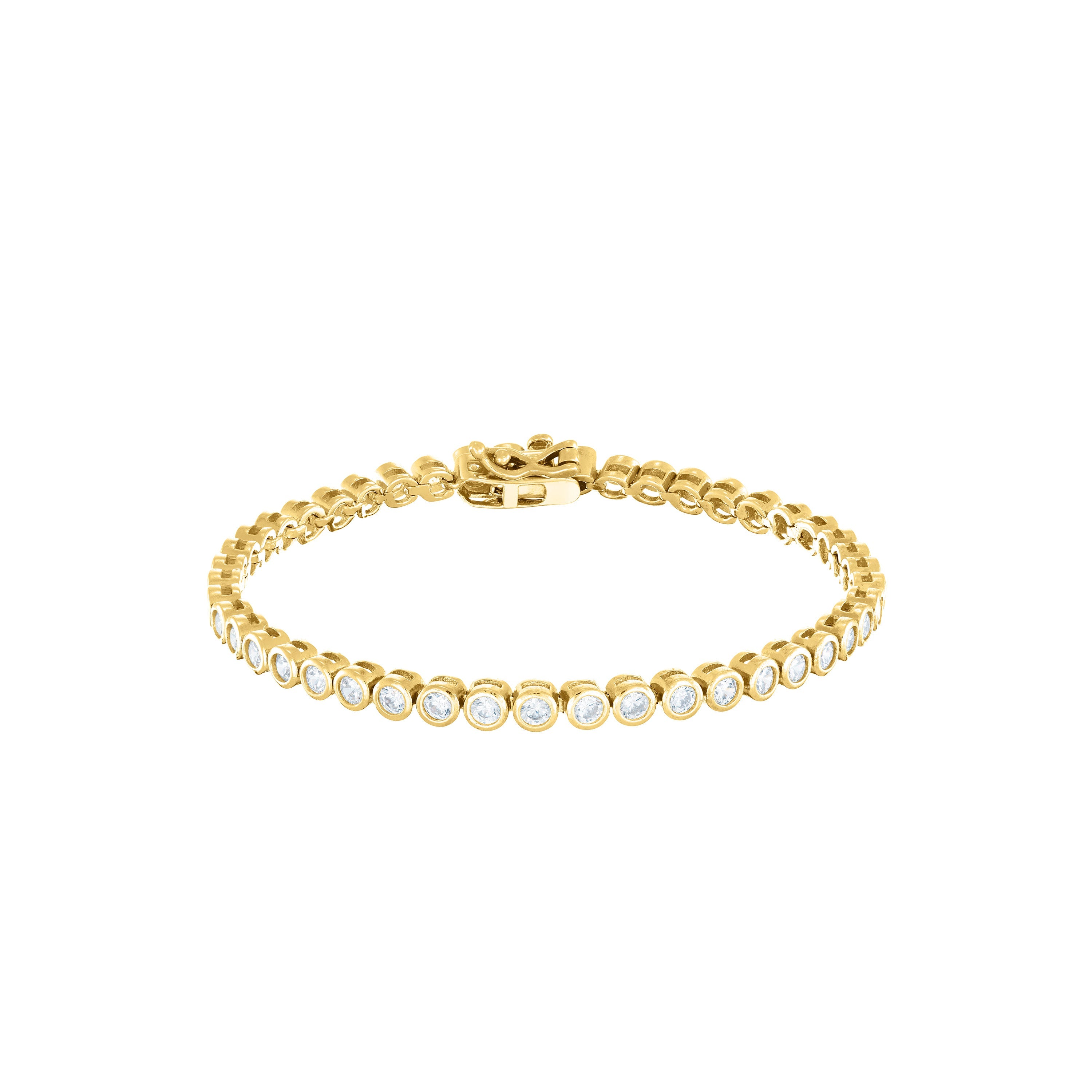 Round Bezel Cz Tennis Bracelet With Box Clasp - Gold White - 2.5mm