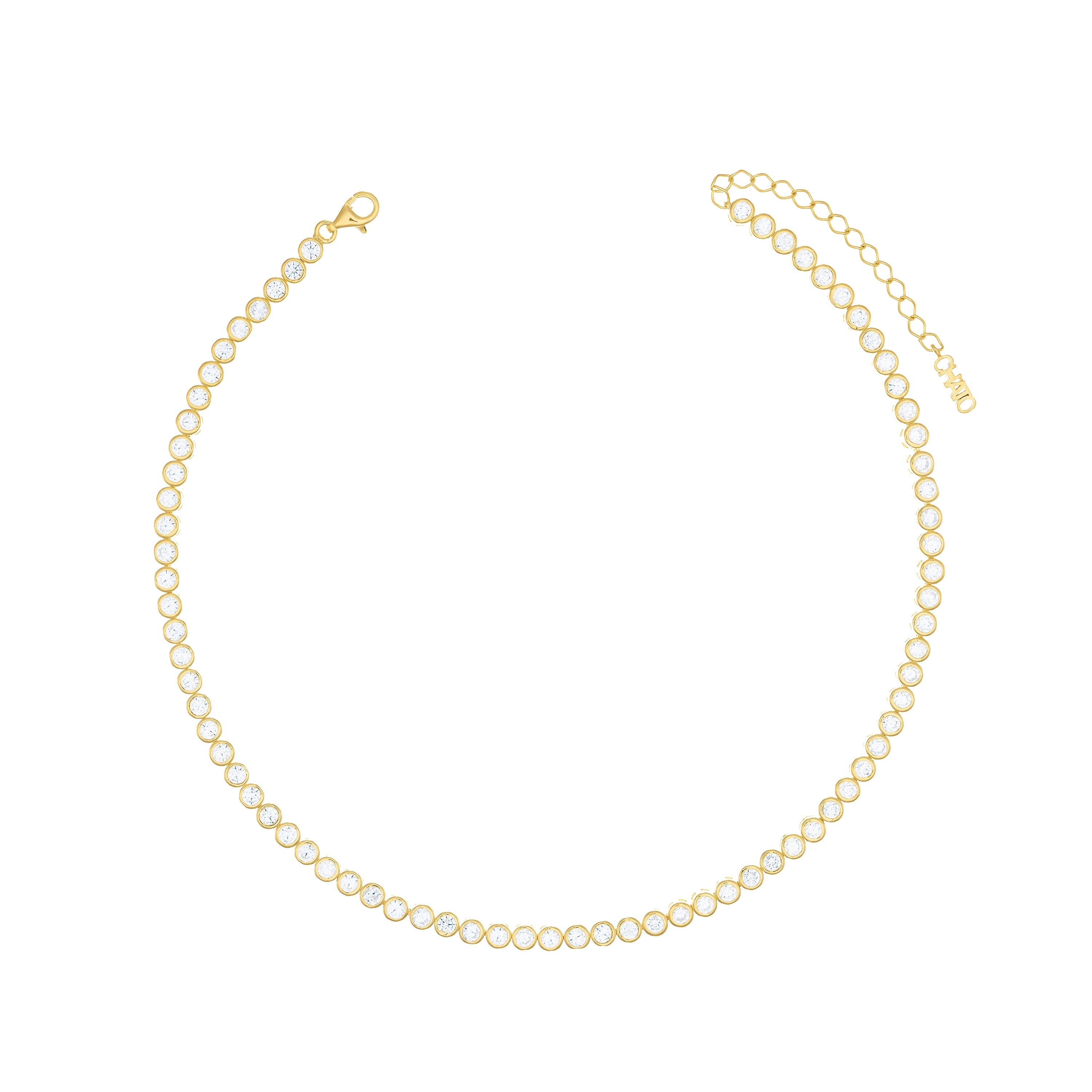 Round Cubic Zirconia Bezel Choker - Gold White - 3mm