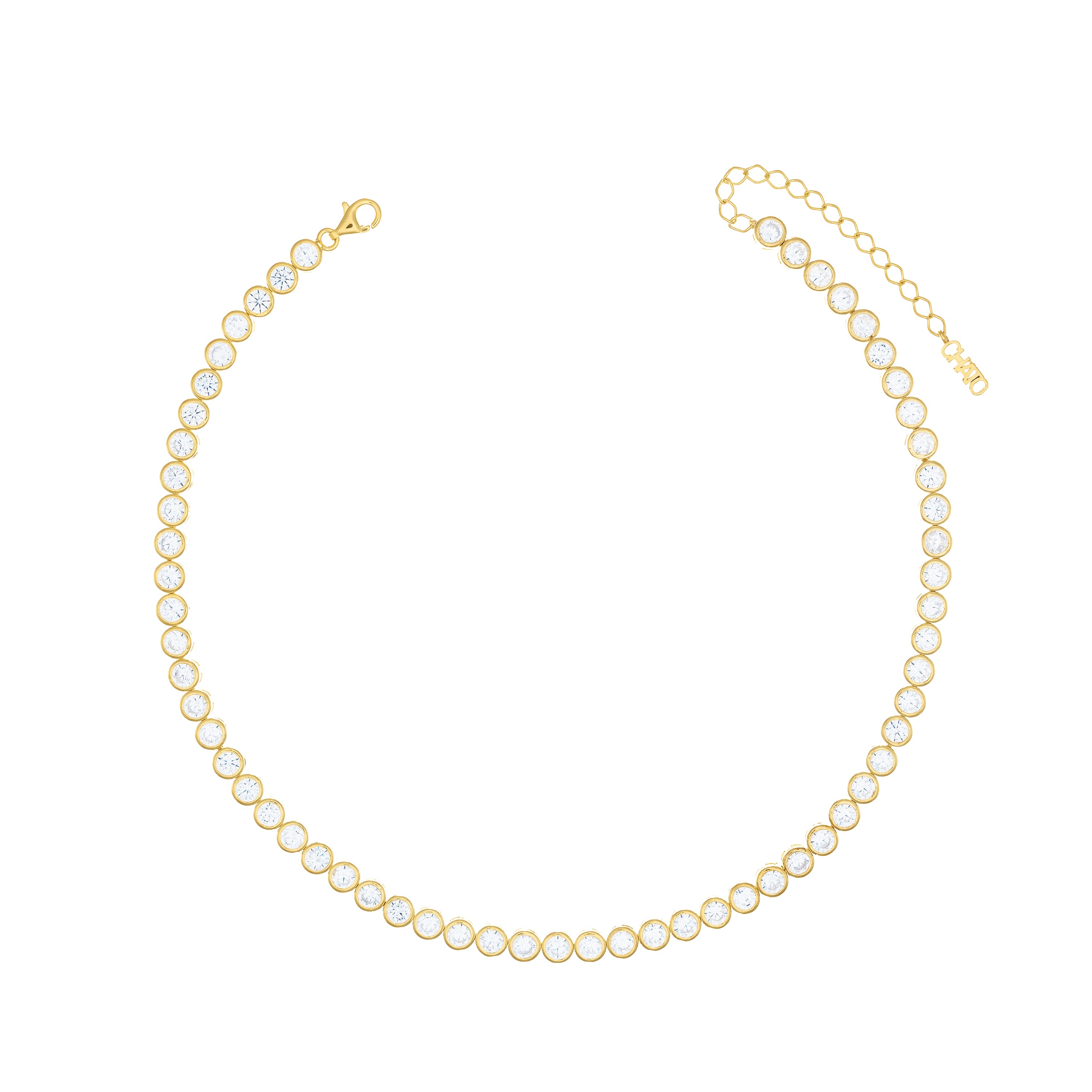 Round Cubic Zirconia Bezel Choker - Gold White - 4mm