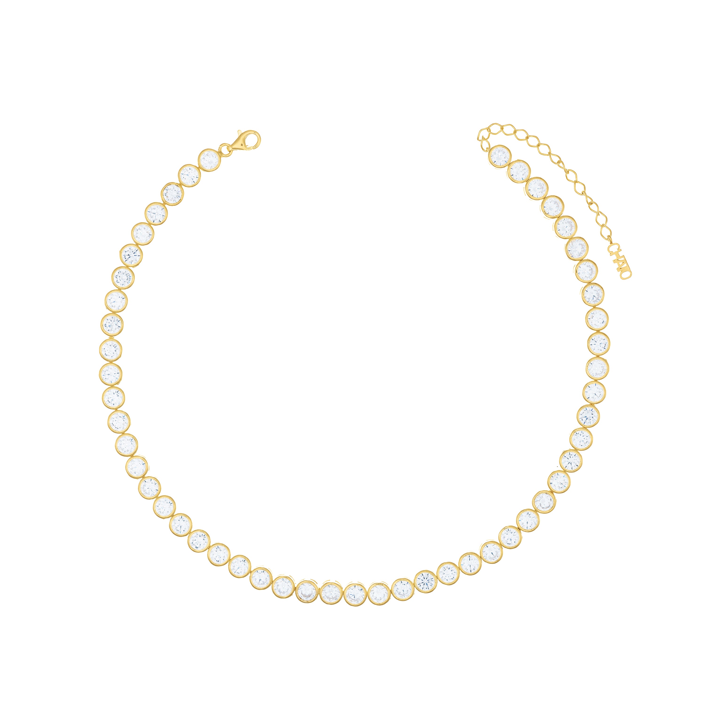 Round Cubic Zirconia Bezel Choker - Gold White - 5mm