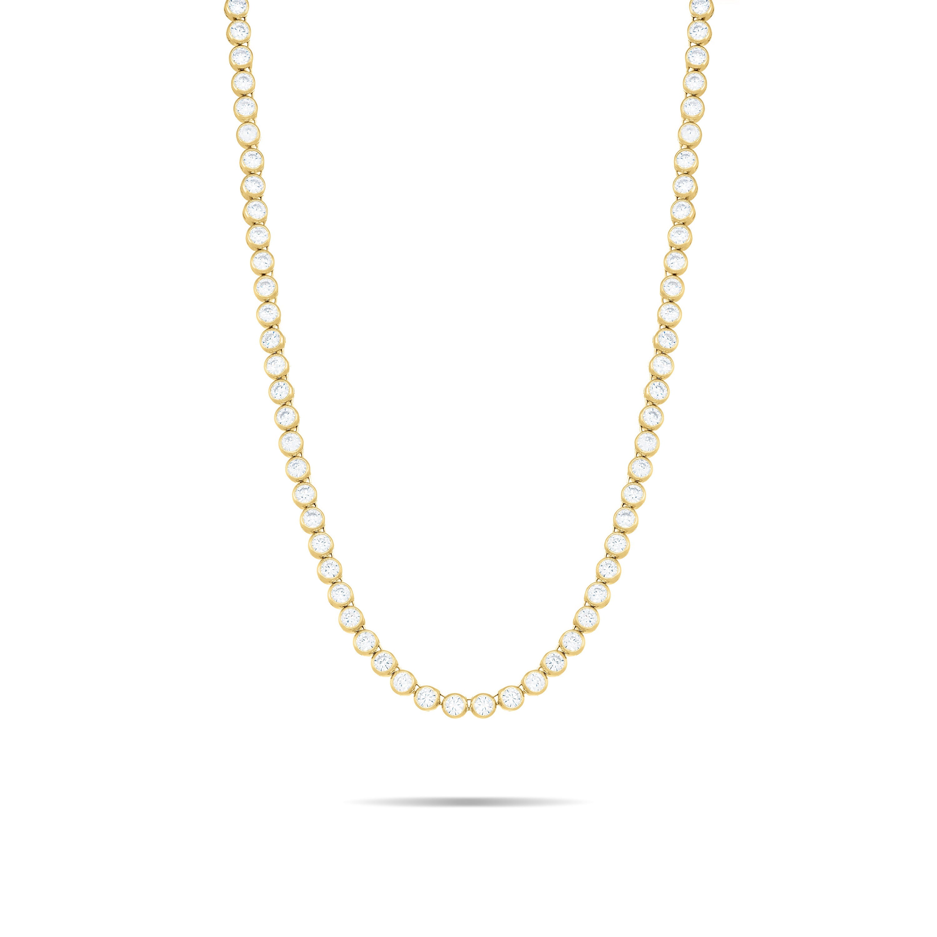 Round Cubic Zirconia Bezel Tennis Long Necklaces With Box Clasp - Gold White