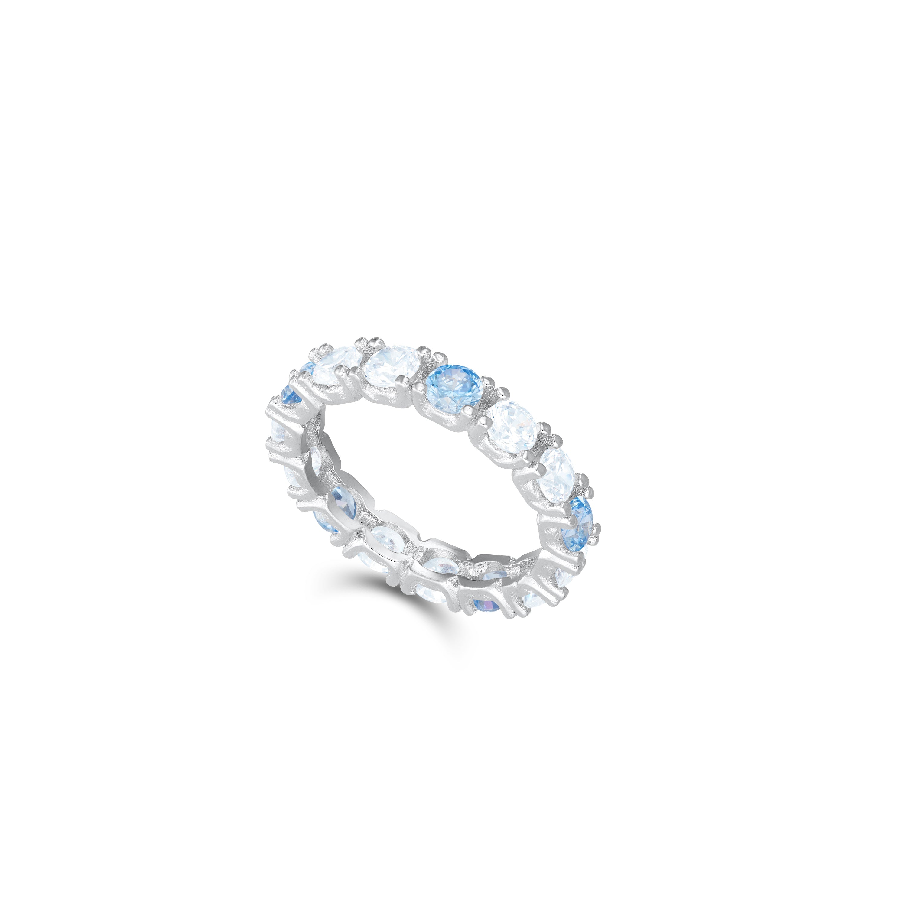 Round Cubic Zirconia Eternity  Ring - Dot Aquamarine And White