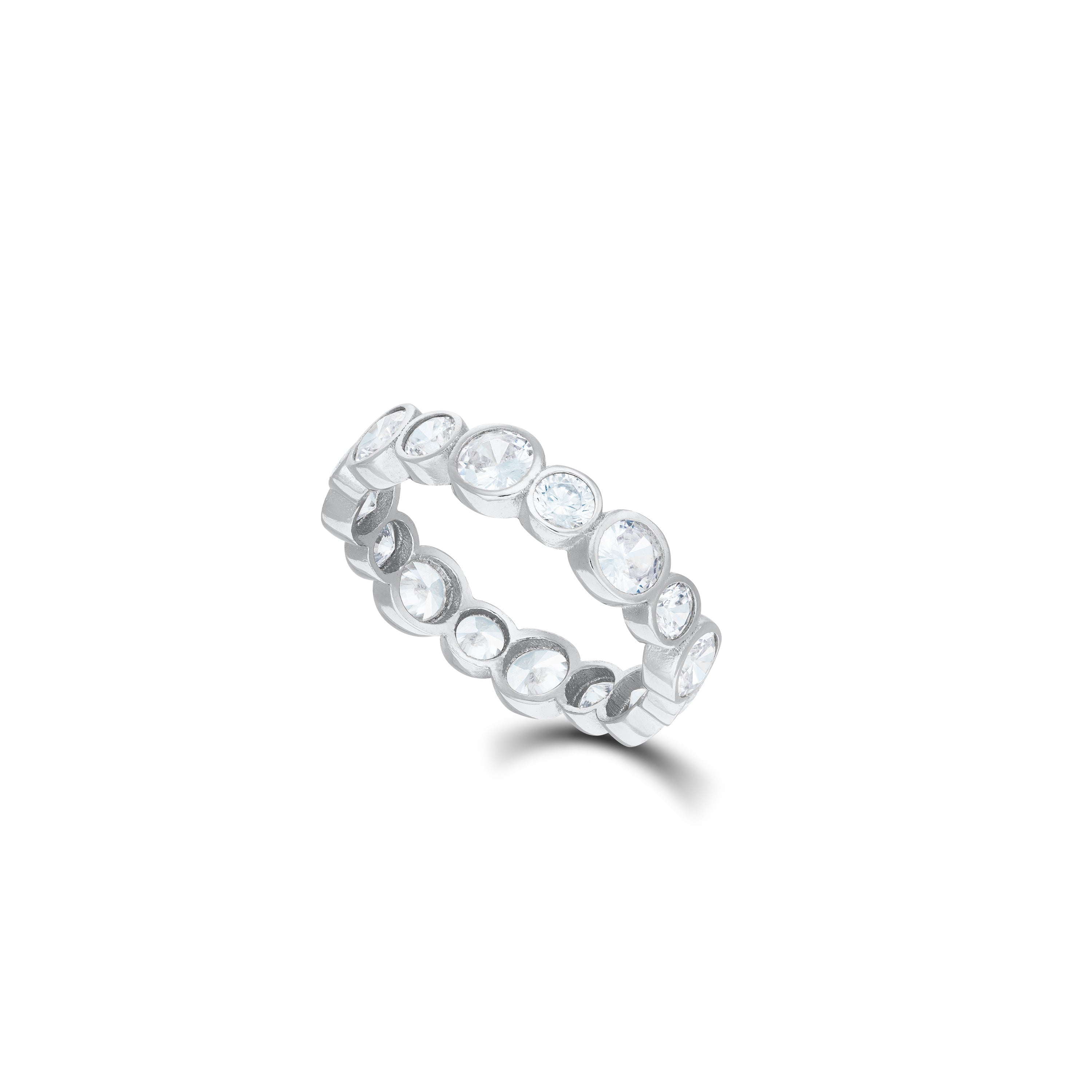 Round Cut Cz Bezel Eternity Ring - Silver White