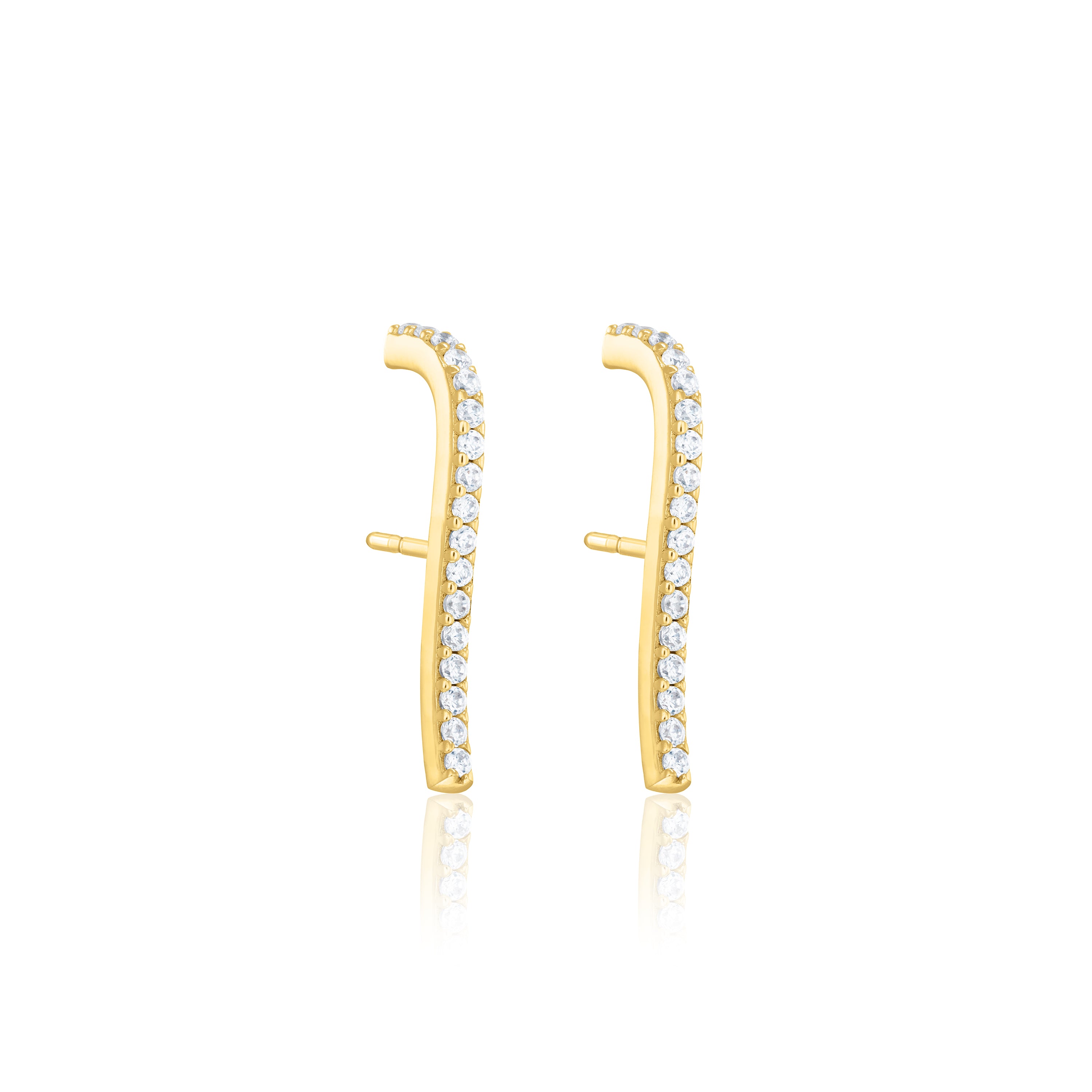 Short Cubic Zirconia Curved Bar Earrings - Gold White