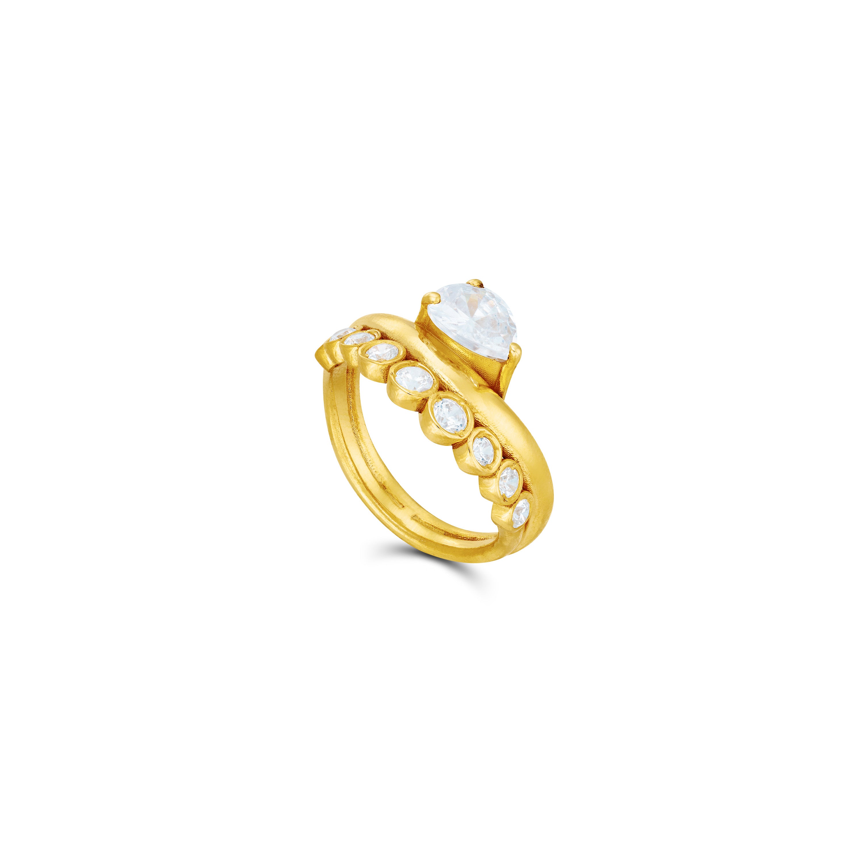 Stacked Bezel Teardrop Cz Ring - Gold White