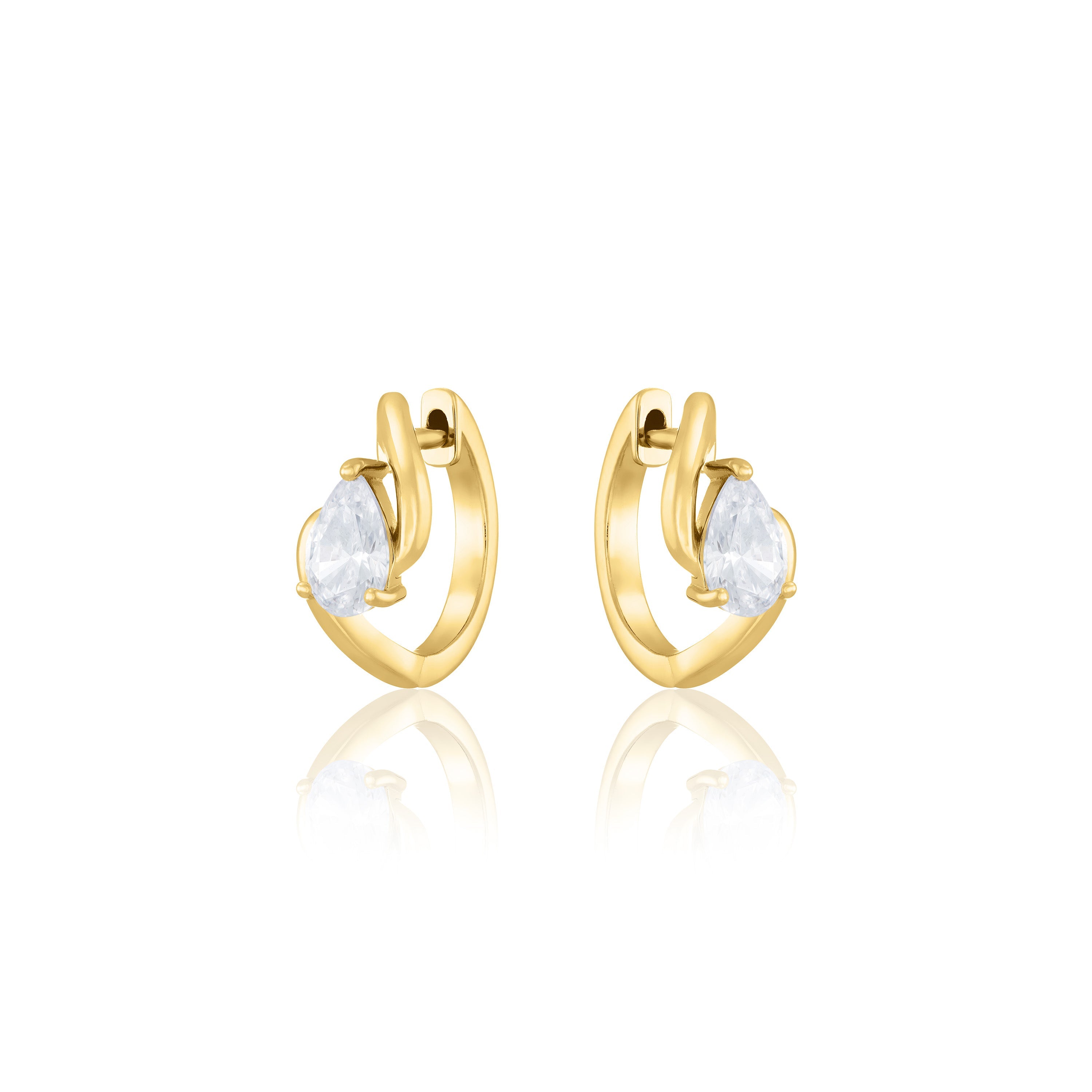 Swirl Teardrop CZ Hoop Earrings - Gold White