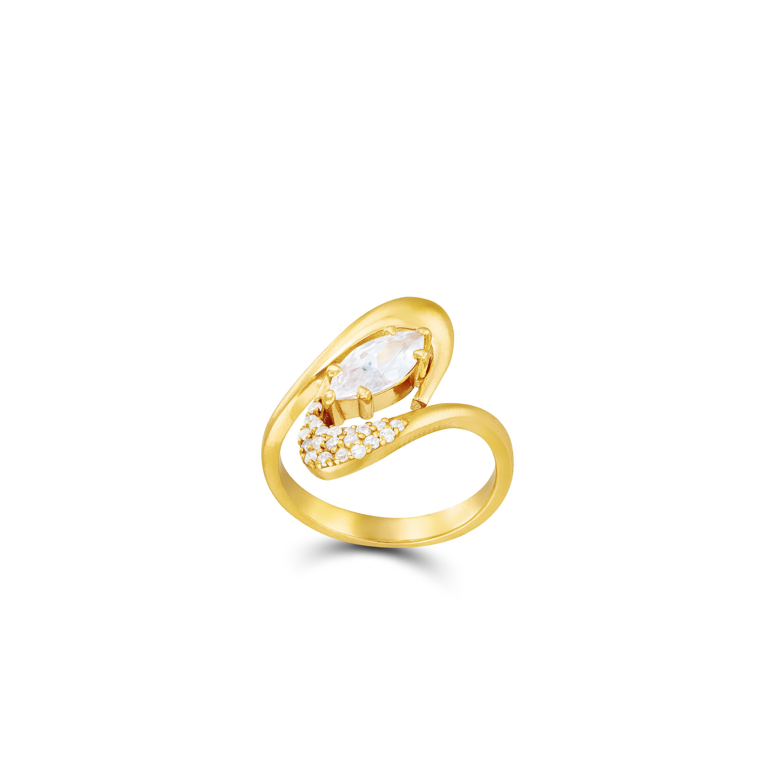 Swirl Oval Cz Statement Ring - Gold White