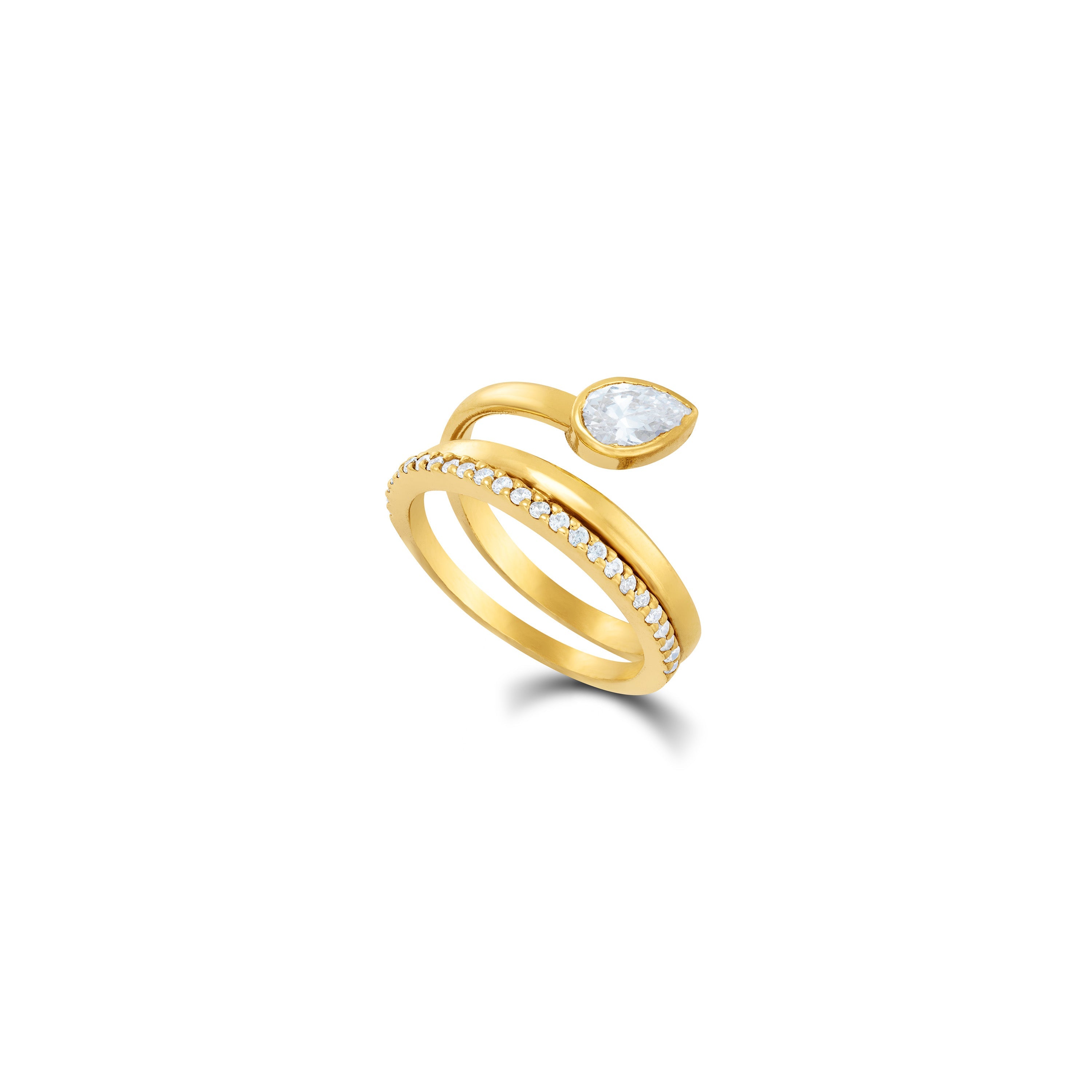 Teardrop Pave CZ Wrap Ring - Gold White