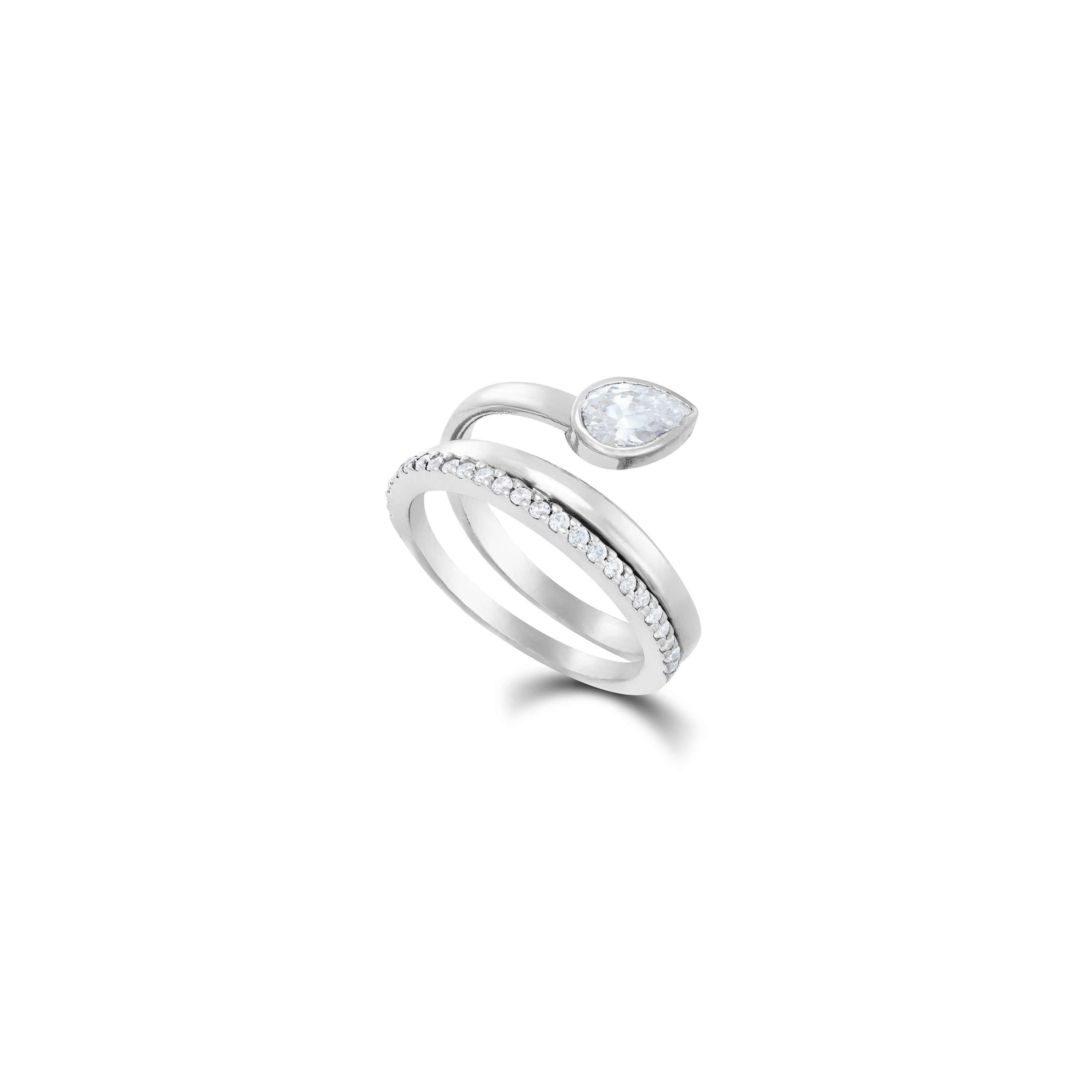 Teardrop Pave CZ Wrap Ring - Silver White