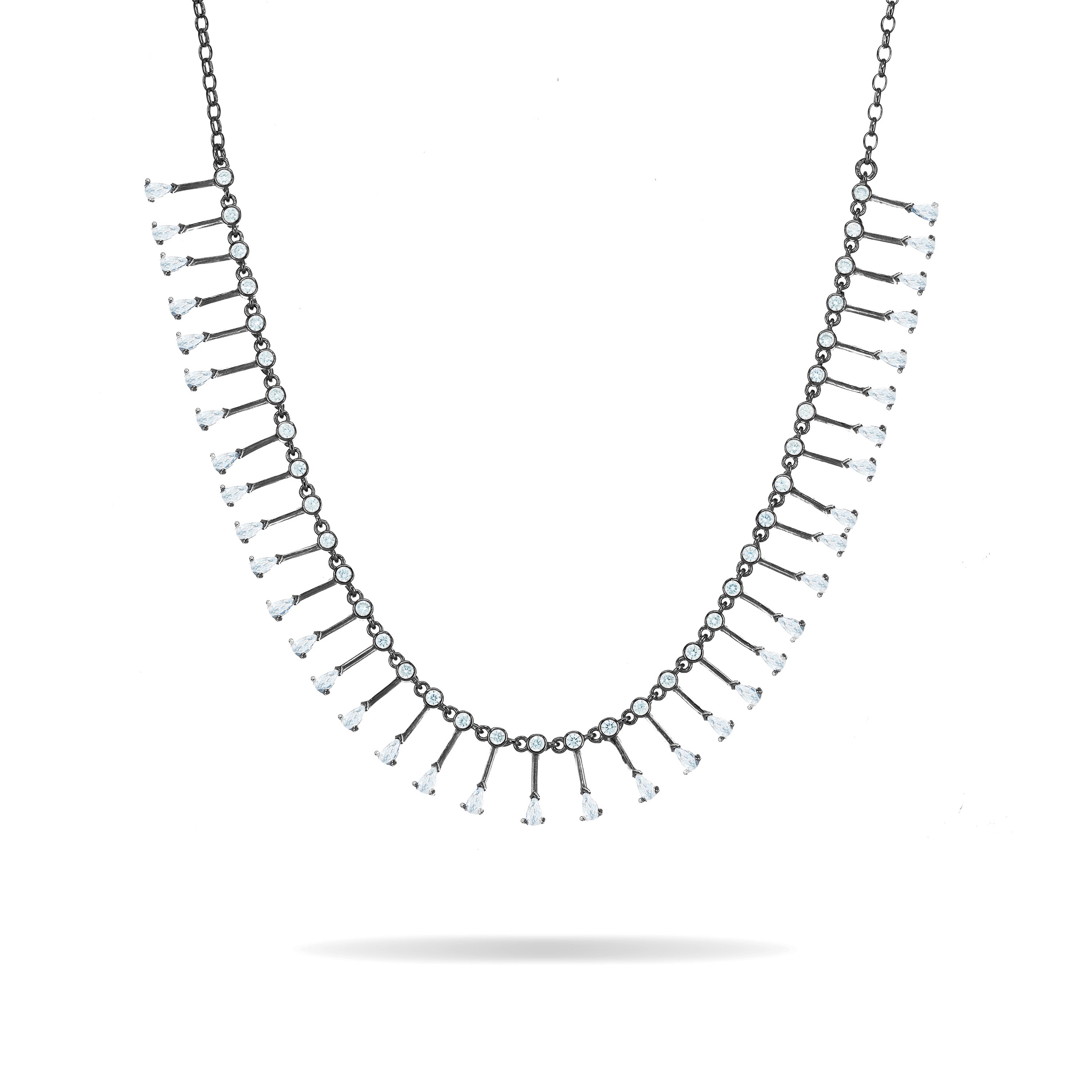 Teardrop Fringe Necklace - Black Rhodium White